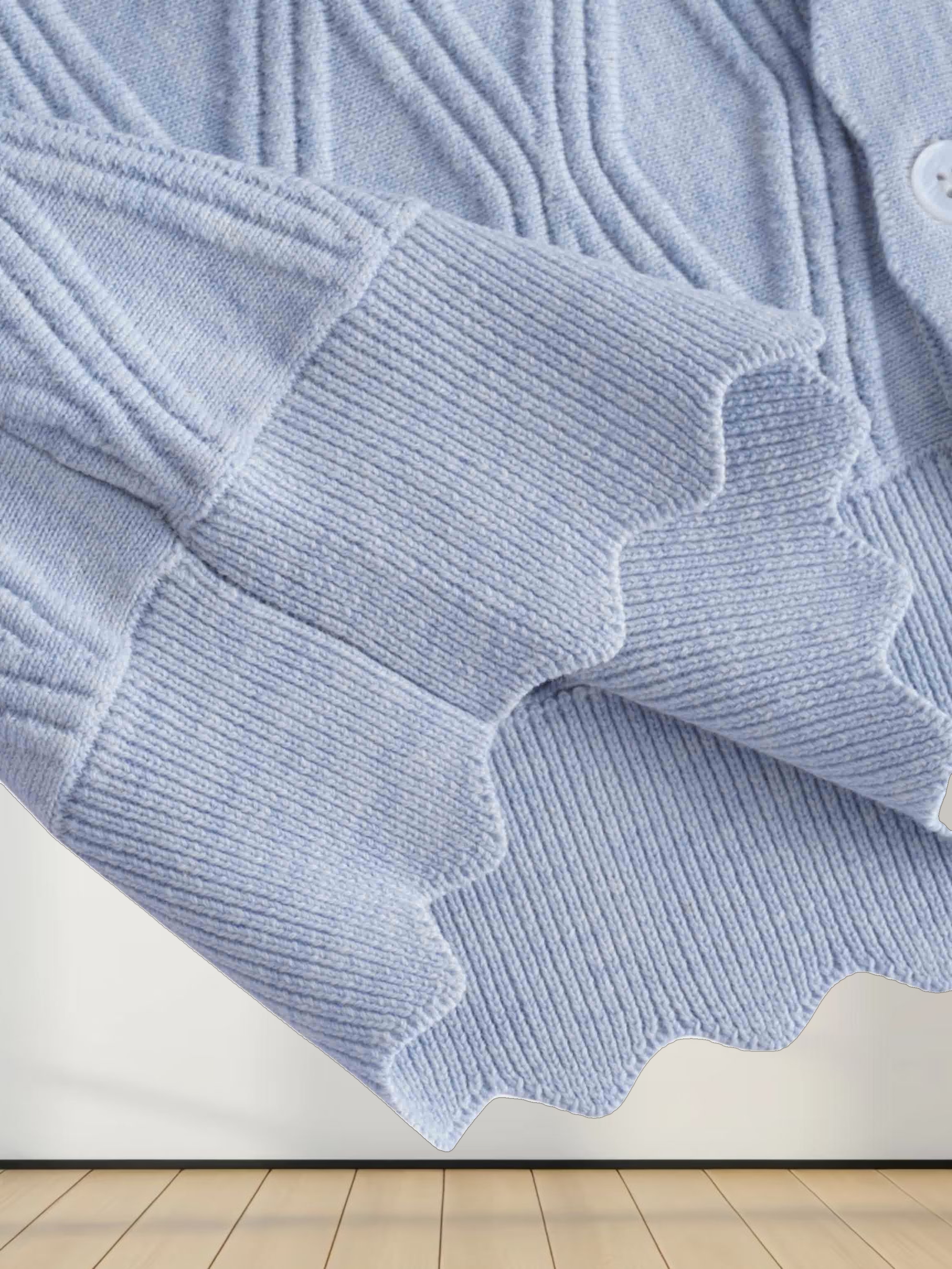 Scalloped Edge Cardigan-Light Blue Heather