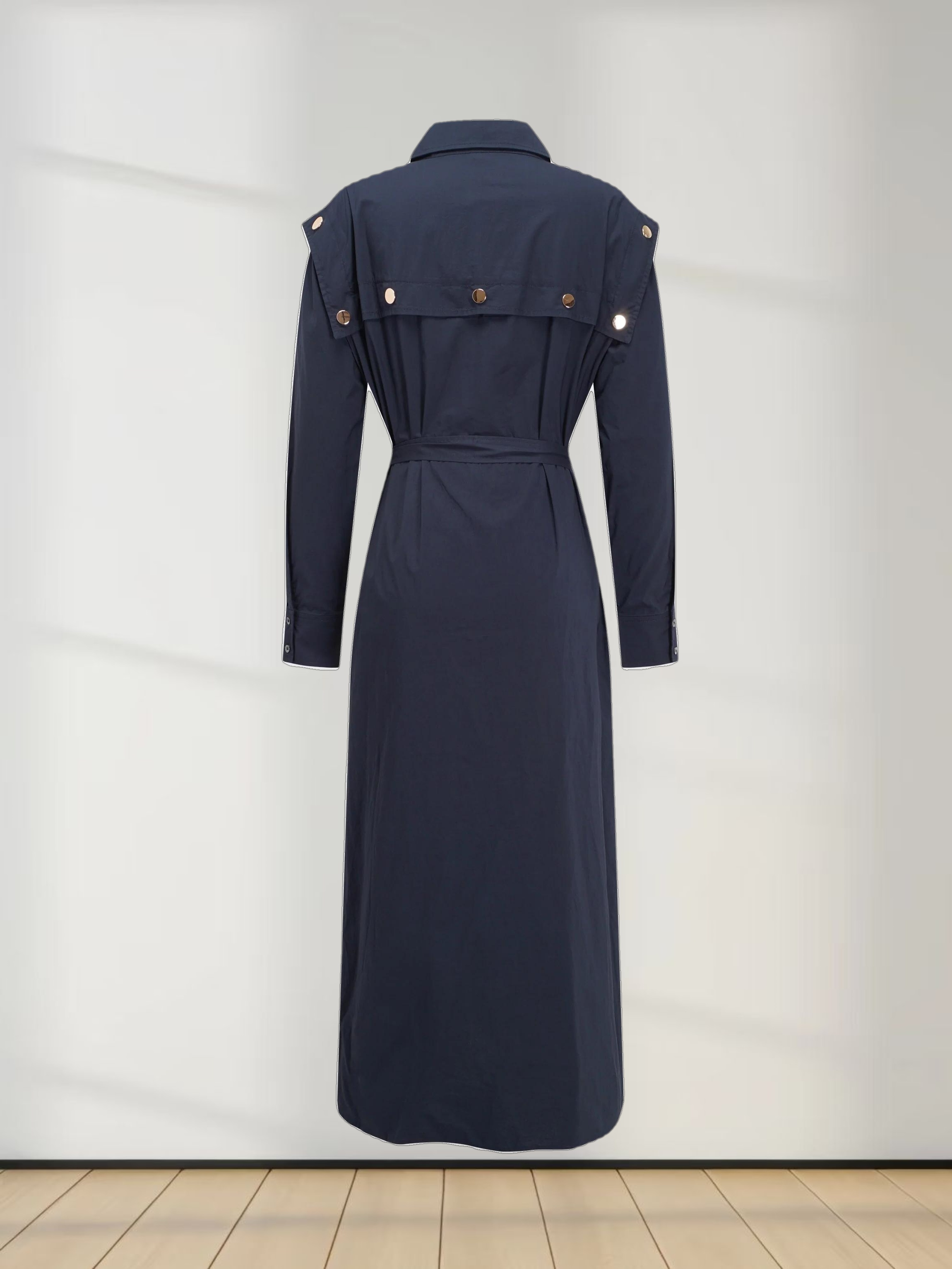 Button Overlay Shirtdress-Navy