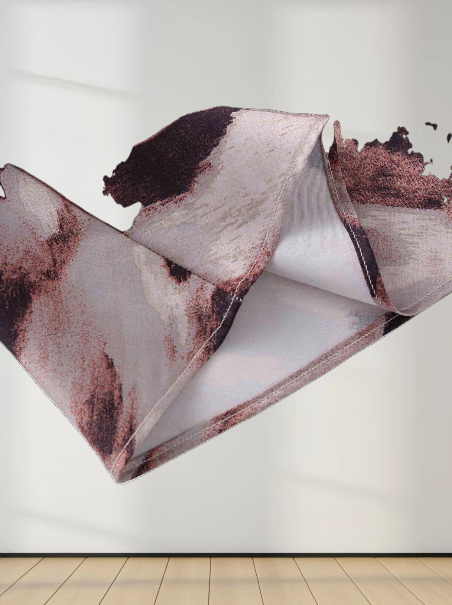 Printed Satin Slip Skirt-Brown Brushstrokes