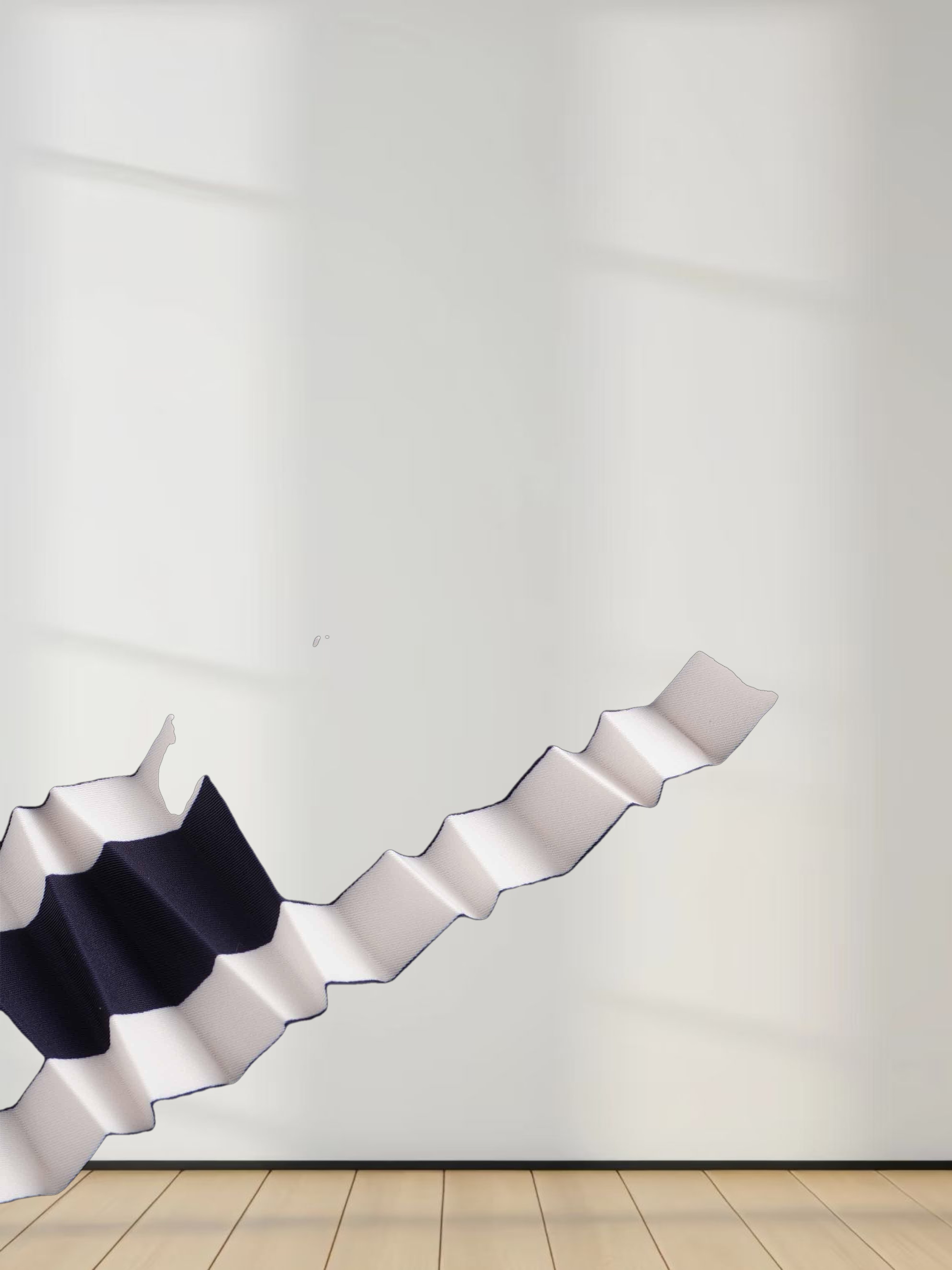 Mix Pleat Striped Skirt-Navy/Cream