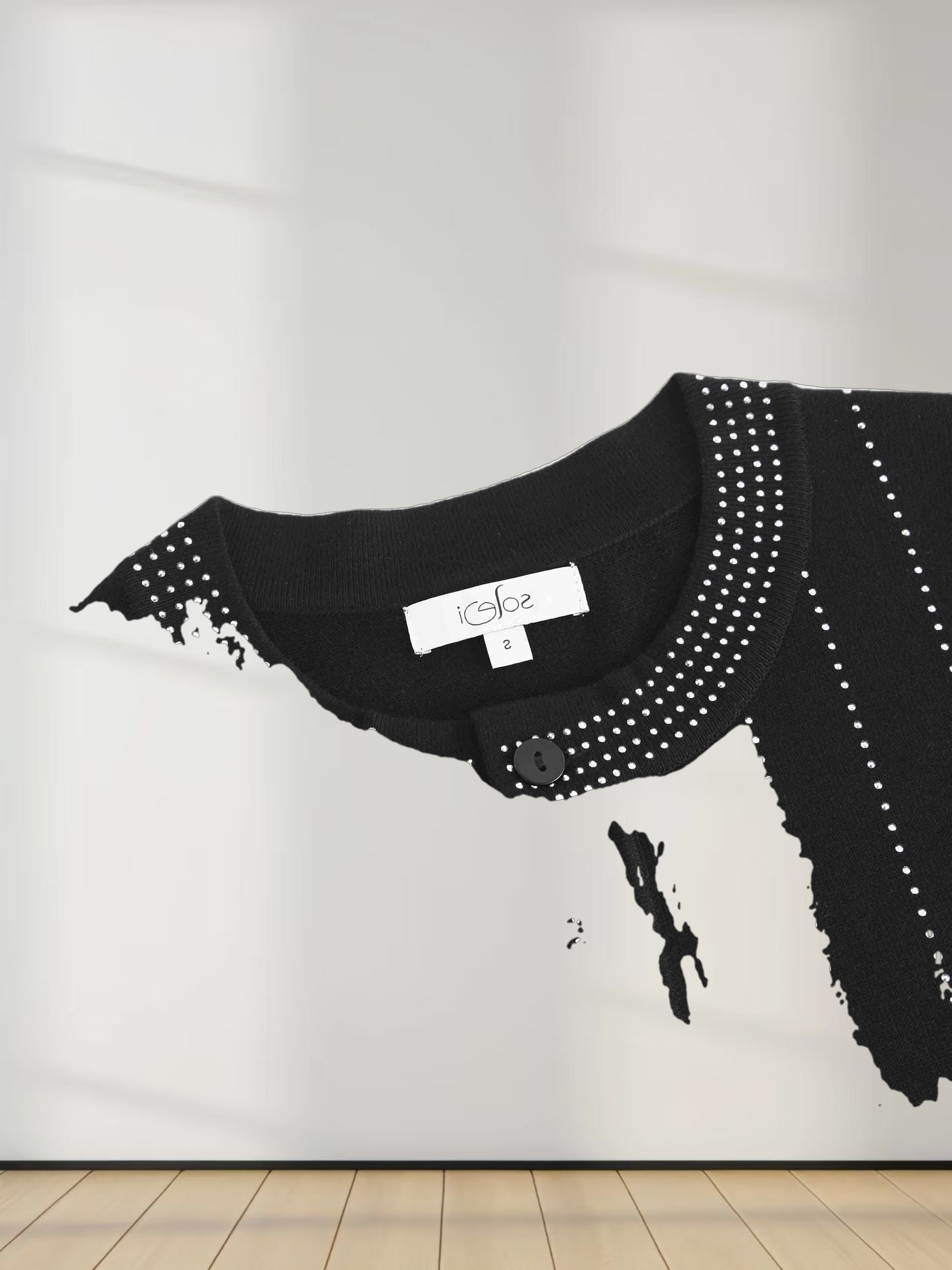 Crystal Pinstripe Crew Cardigan-Black