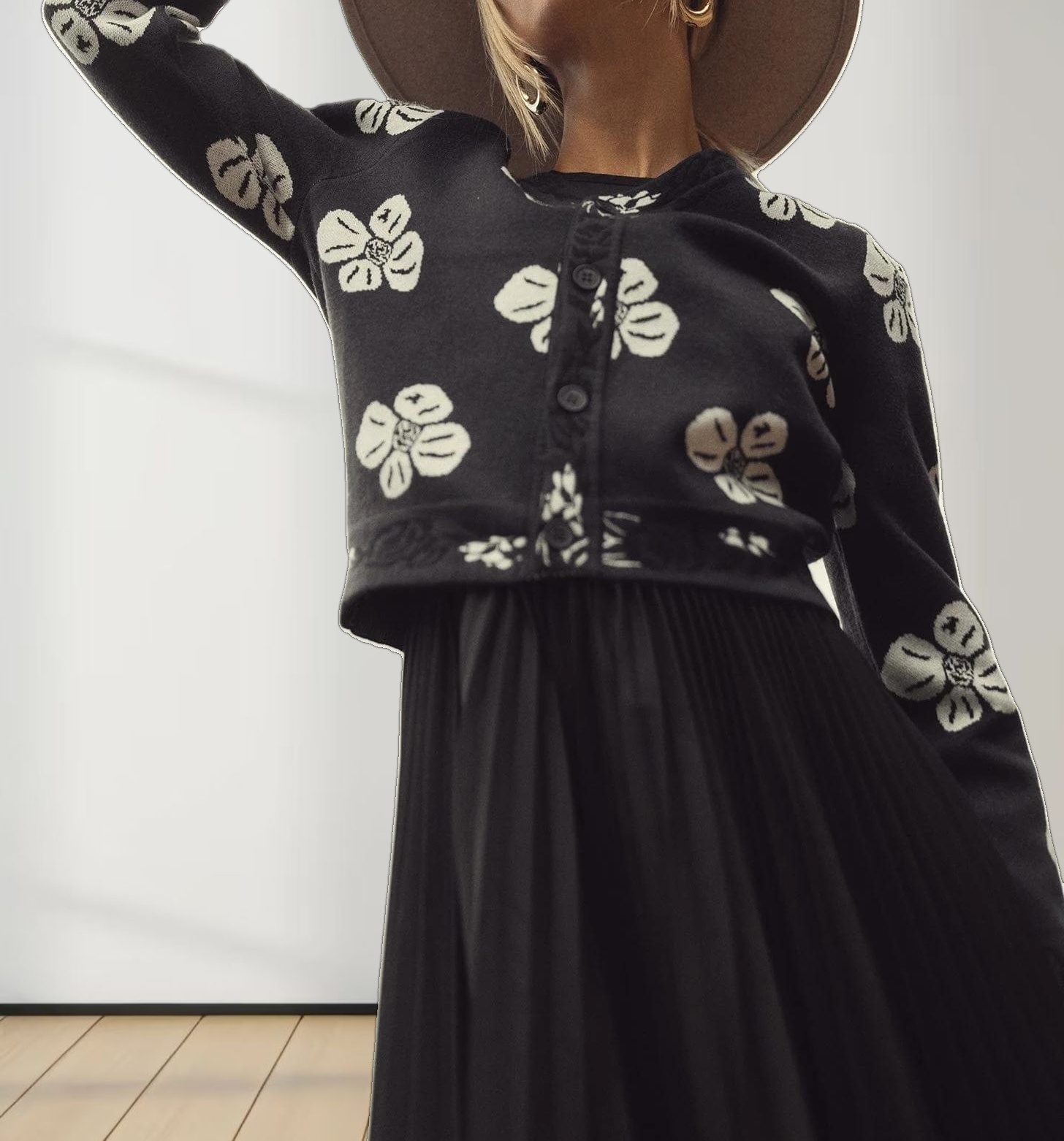 Pleated Slip Dress-Navy