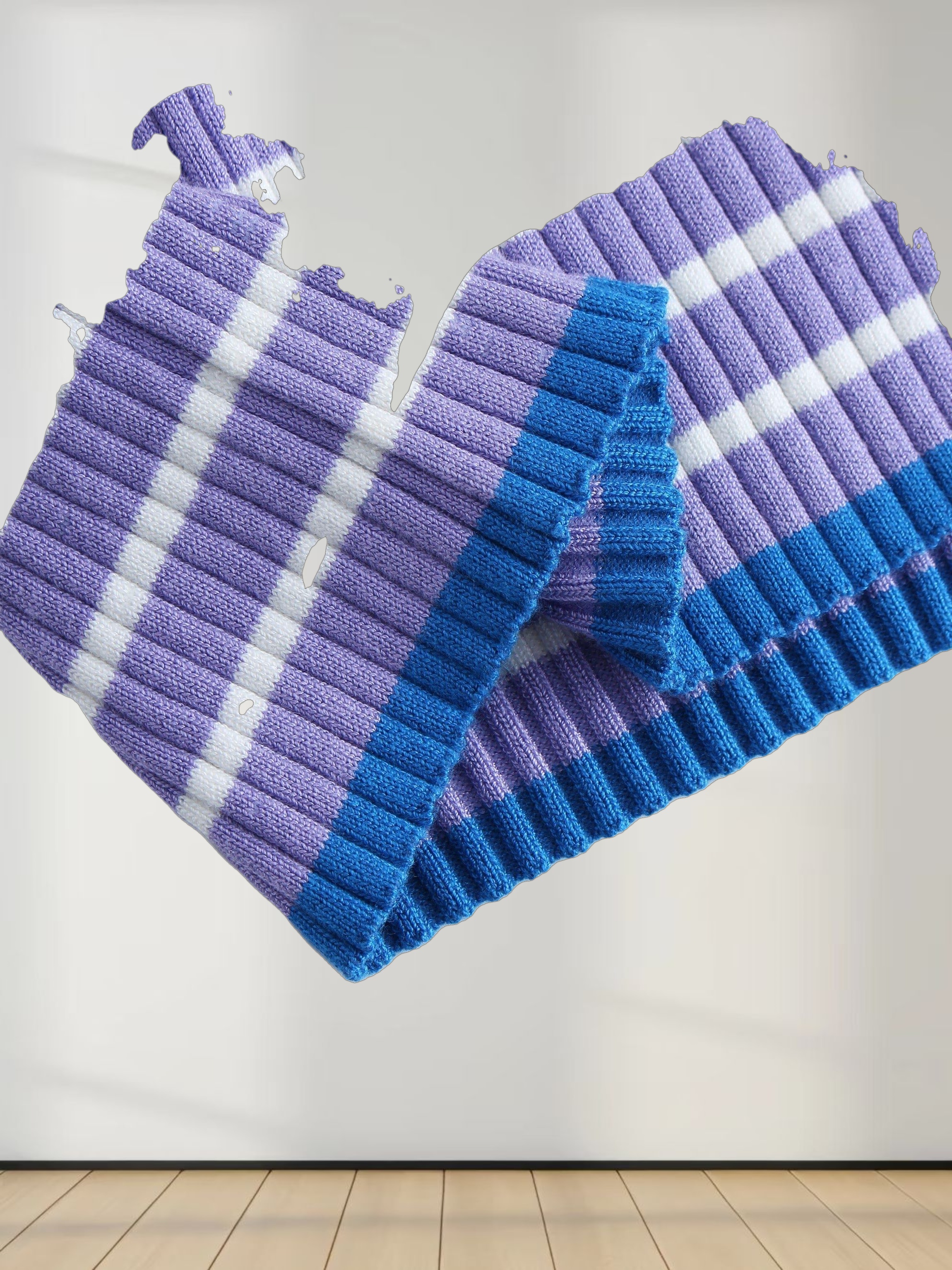 Ribbed Striped Polo Sweater-Shades of Purple