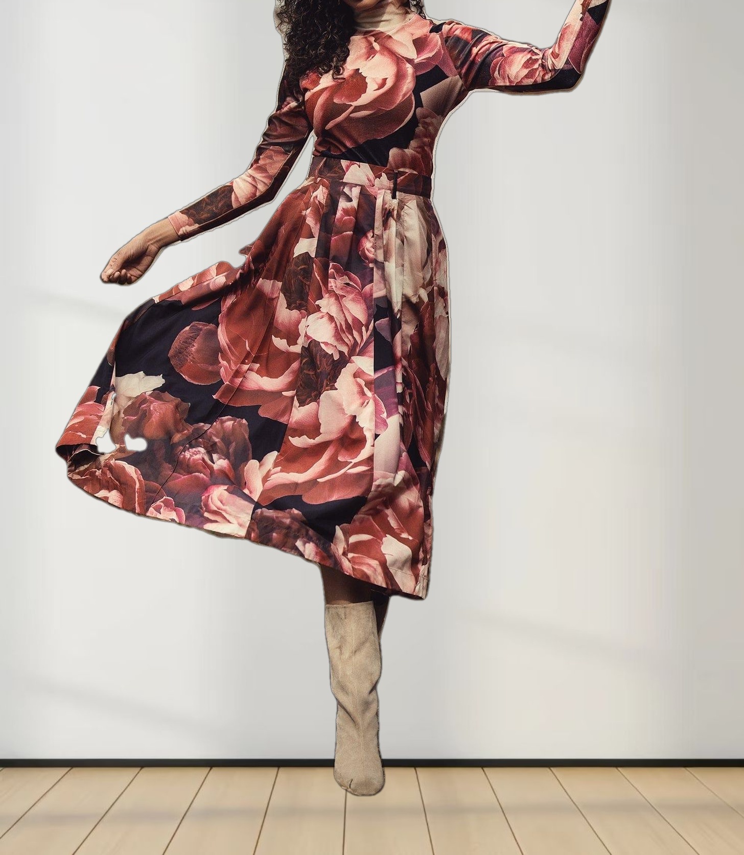 Velvet Floral Printed Turtleneck-Floral