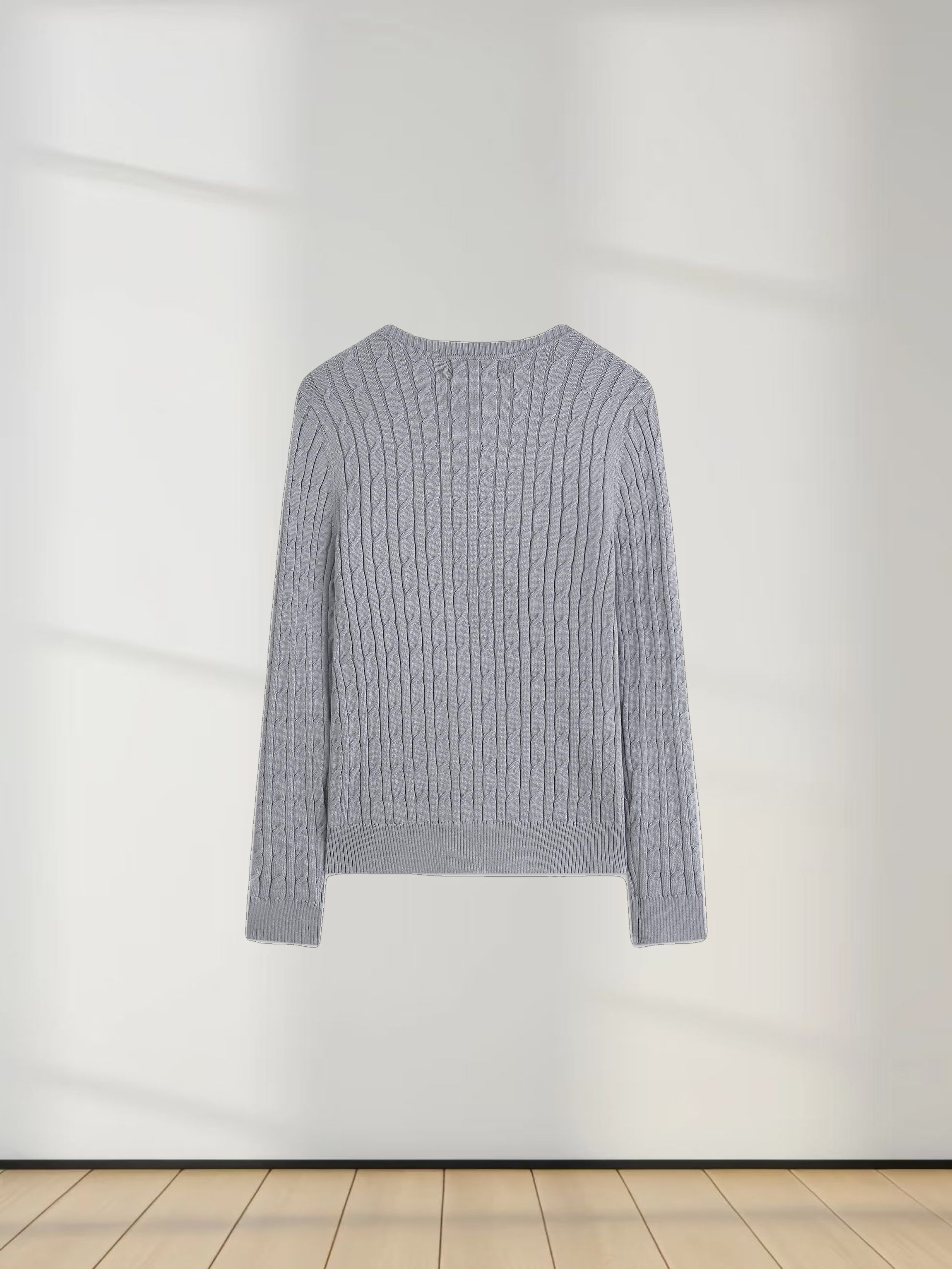 Knit Cable Sweater-Grey