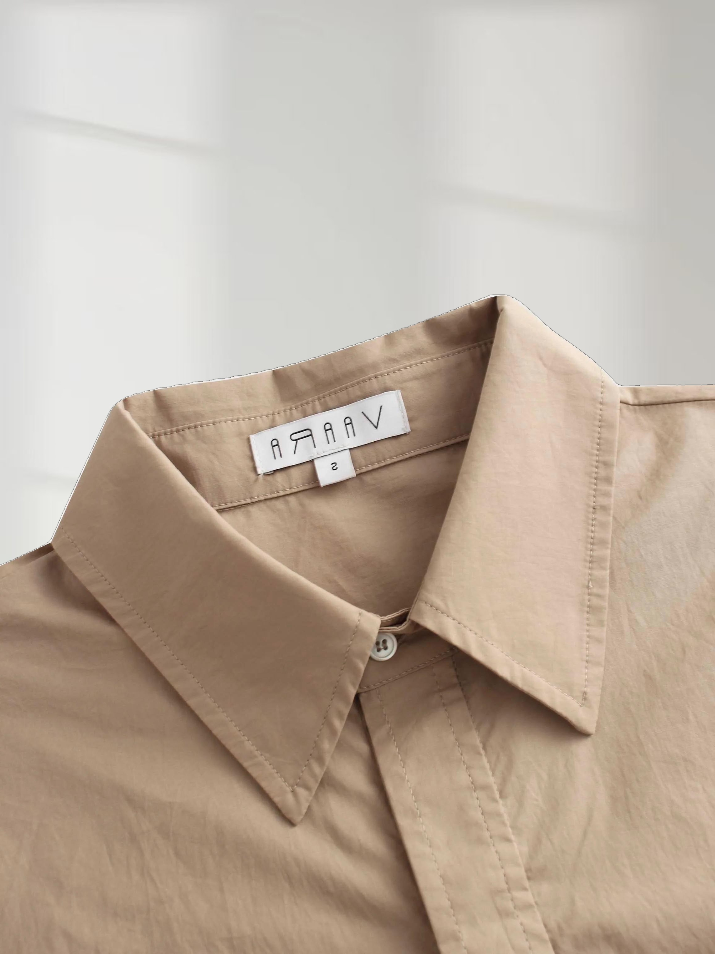 Button Overlay Shirtdress-Tan