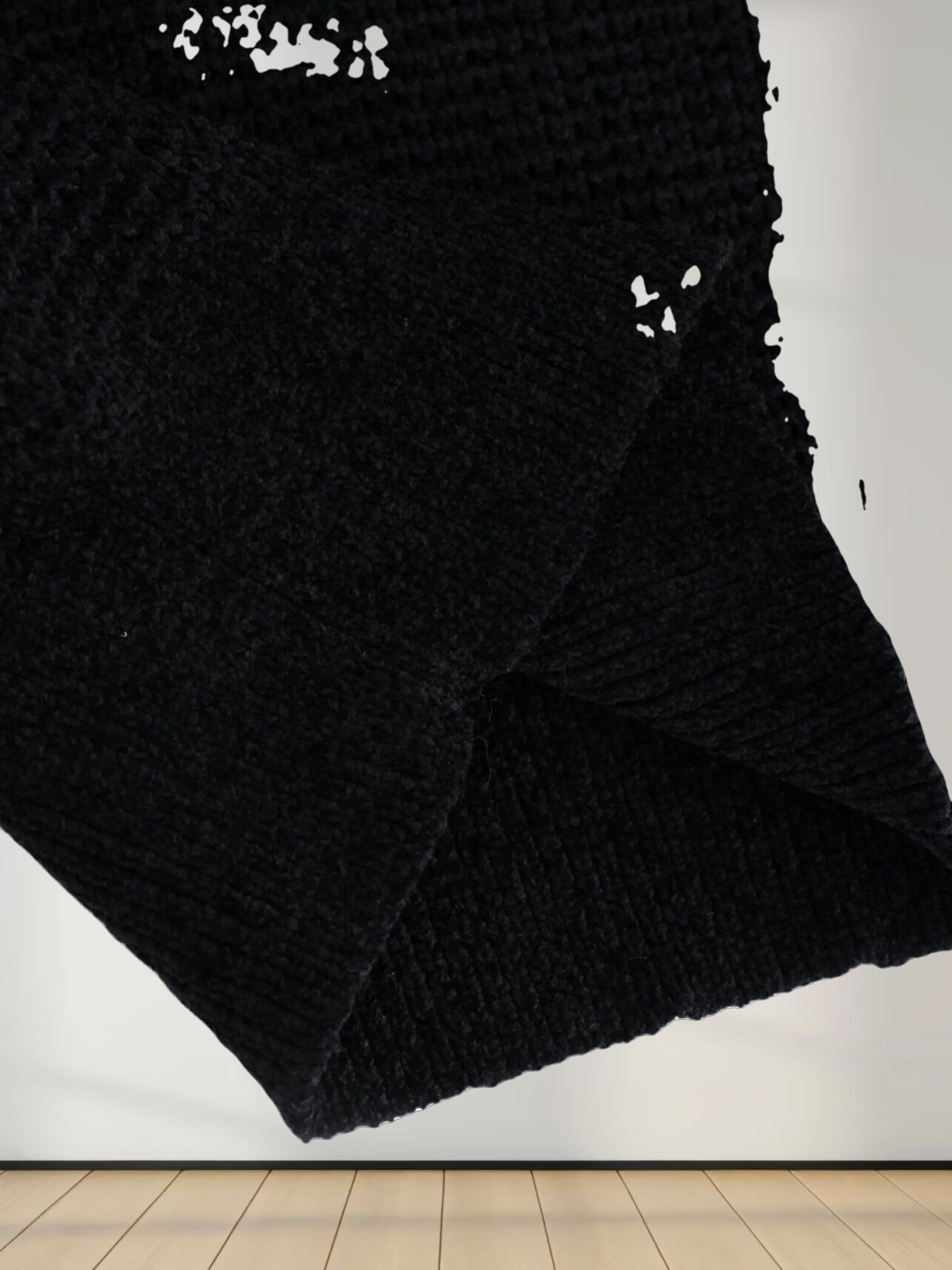 Chenille Waffle Sweater-Black