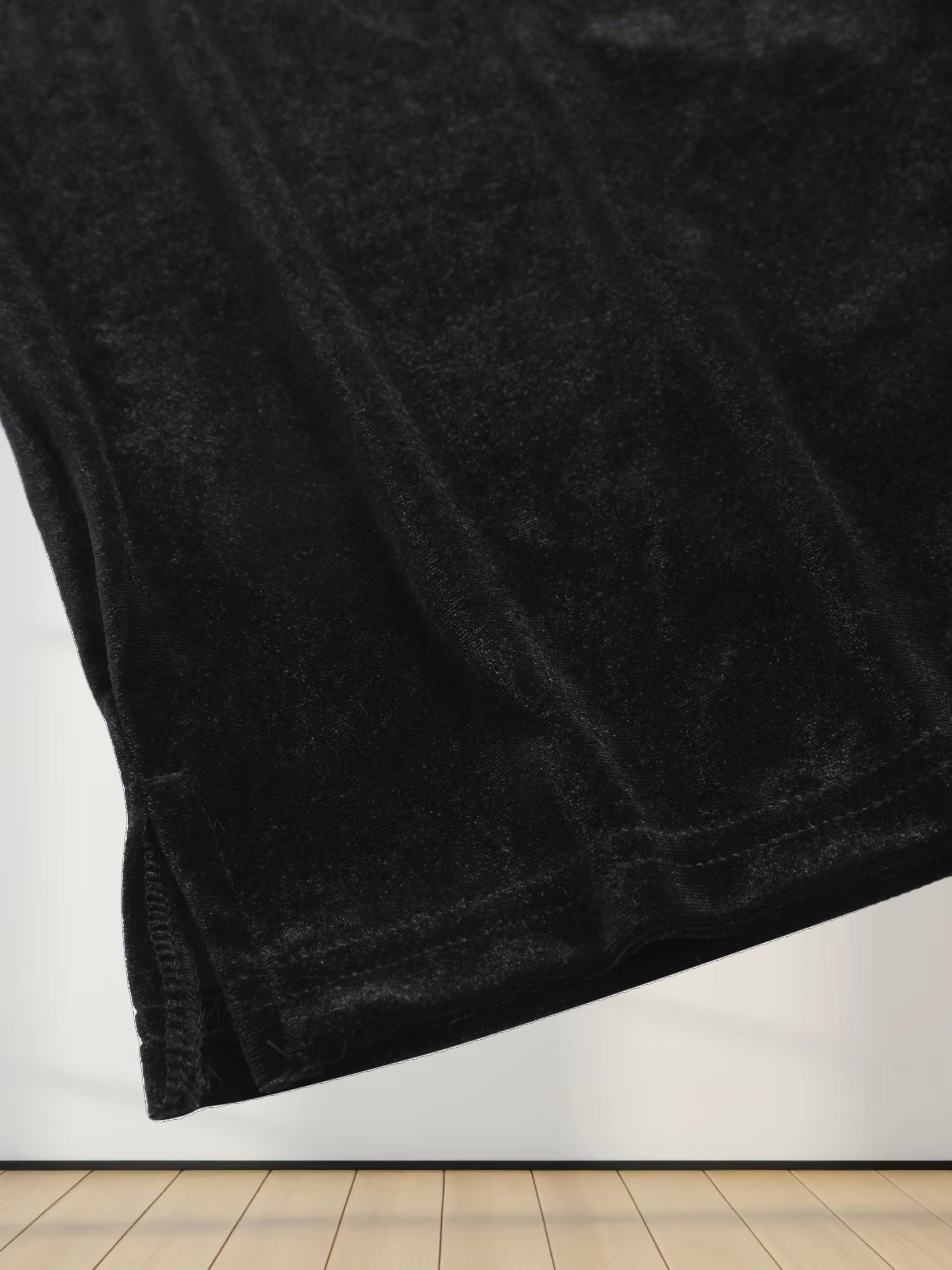 Velour Wrap Tie Maxi Dress-Black