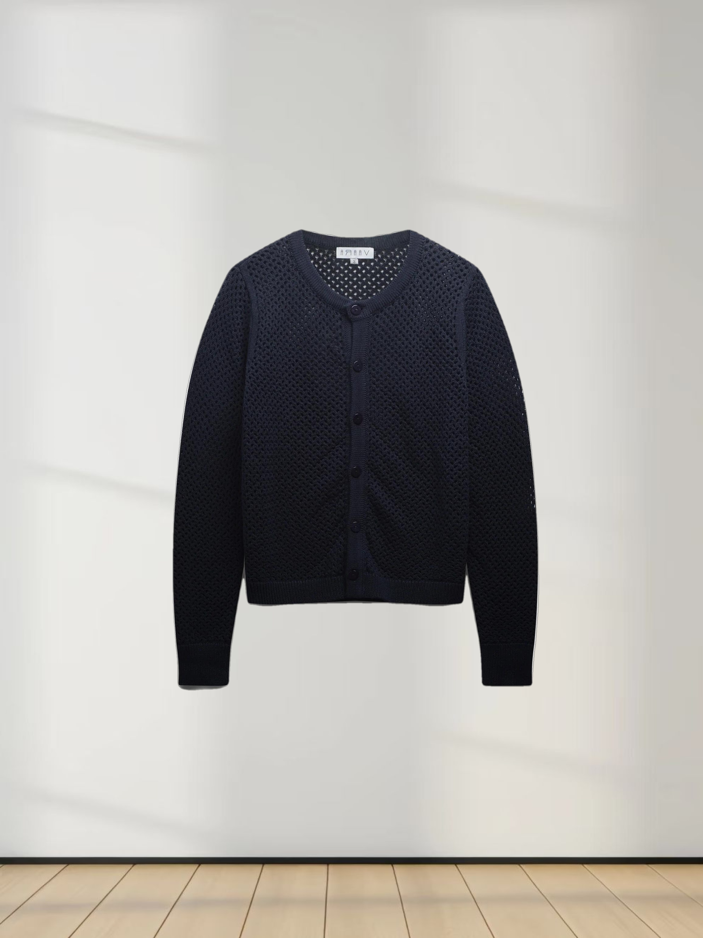 Crochet Knit Button Down Cardigan-Navy