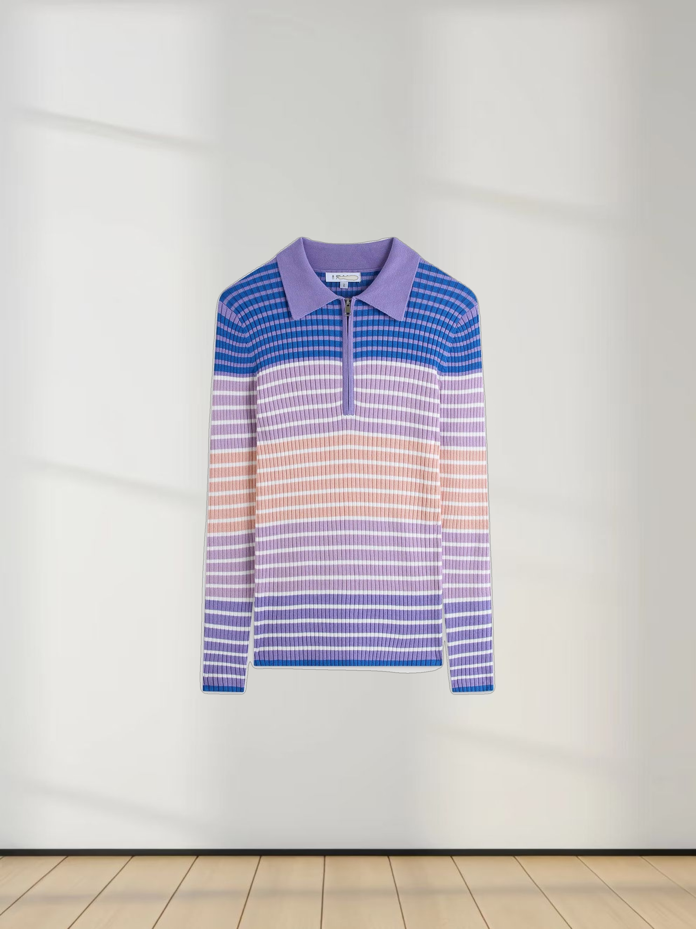 Ribbed Striped Polo Sweater-Shades of Purple