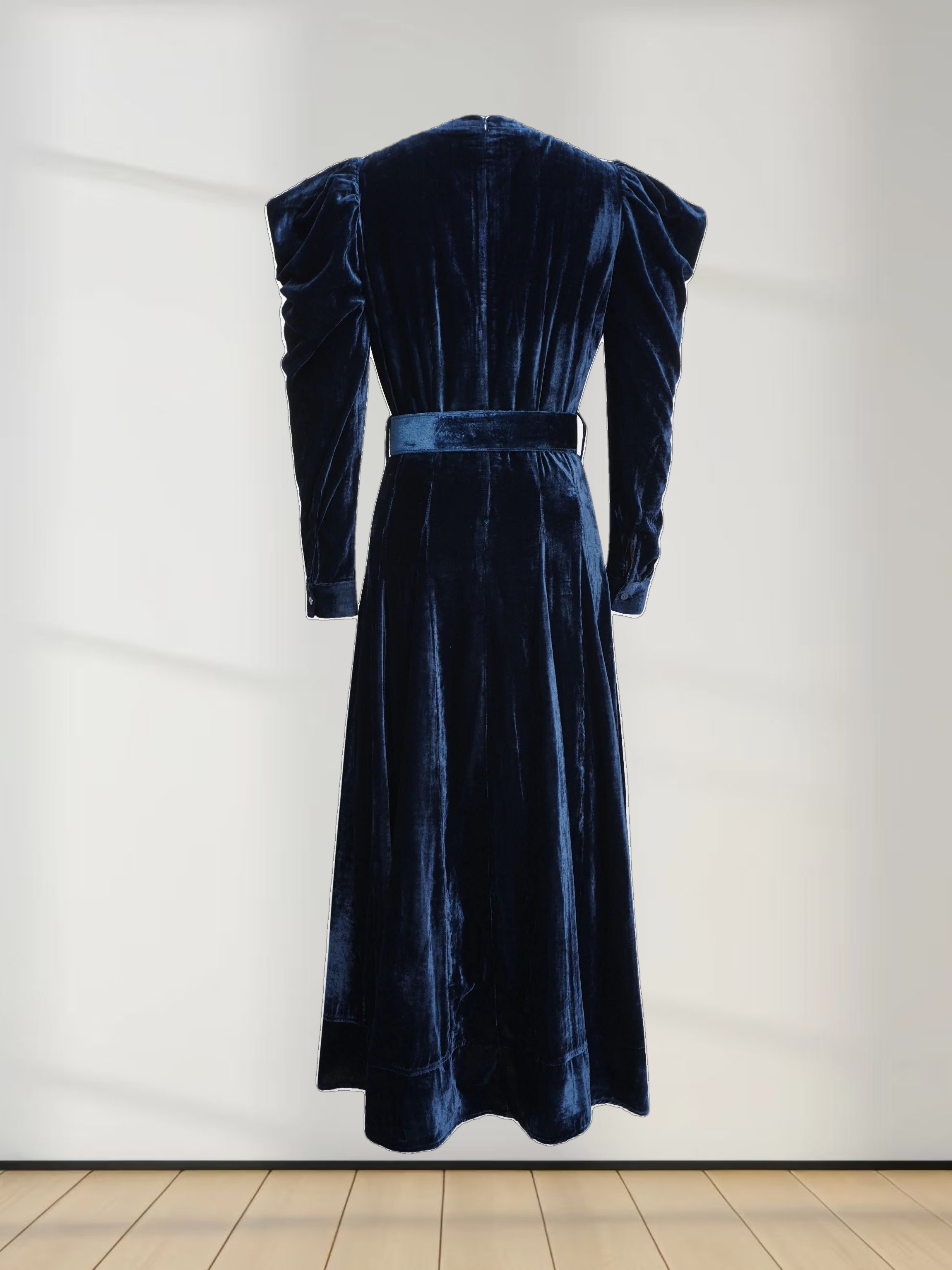 Velvet Flare Dress-Navy