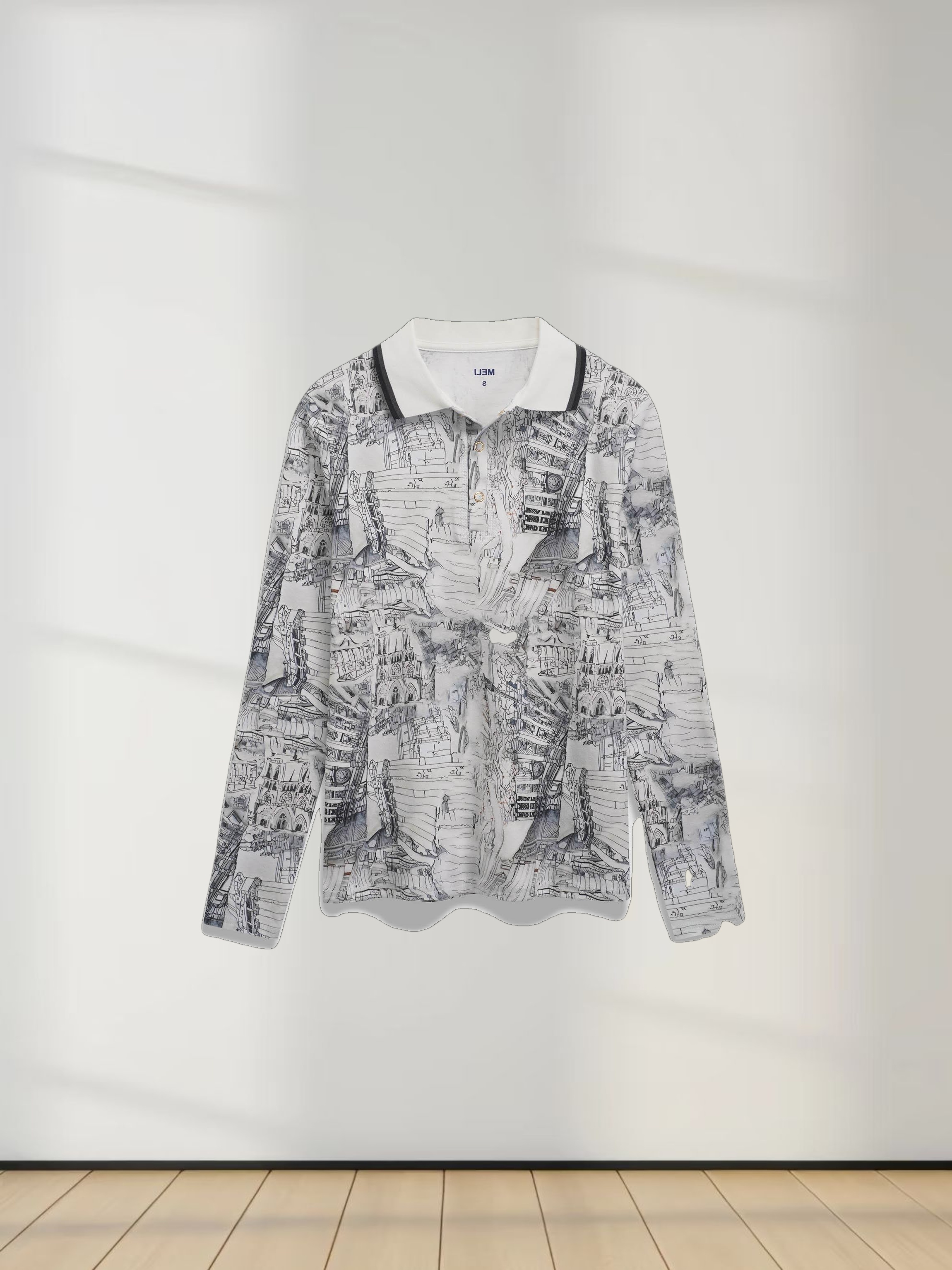 Printed Collar Snap Tee-Sketch