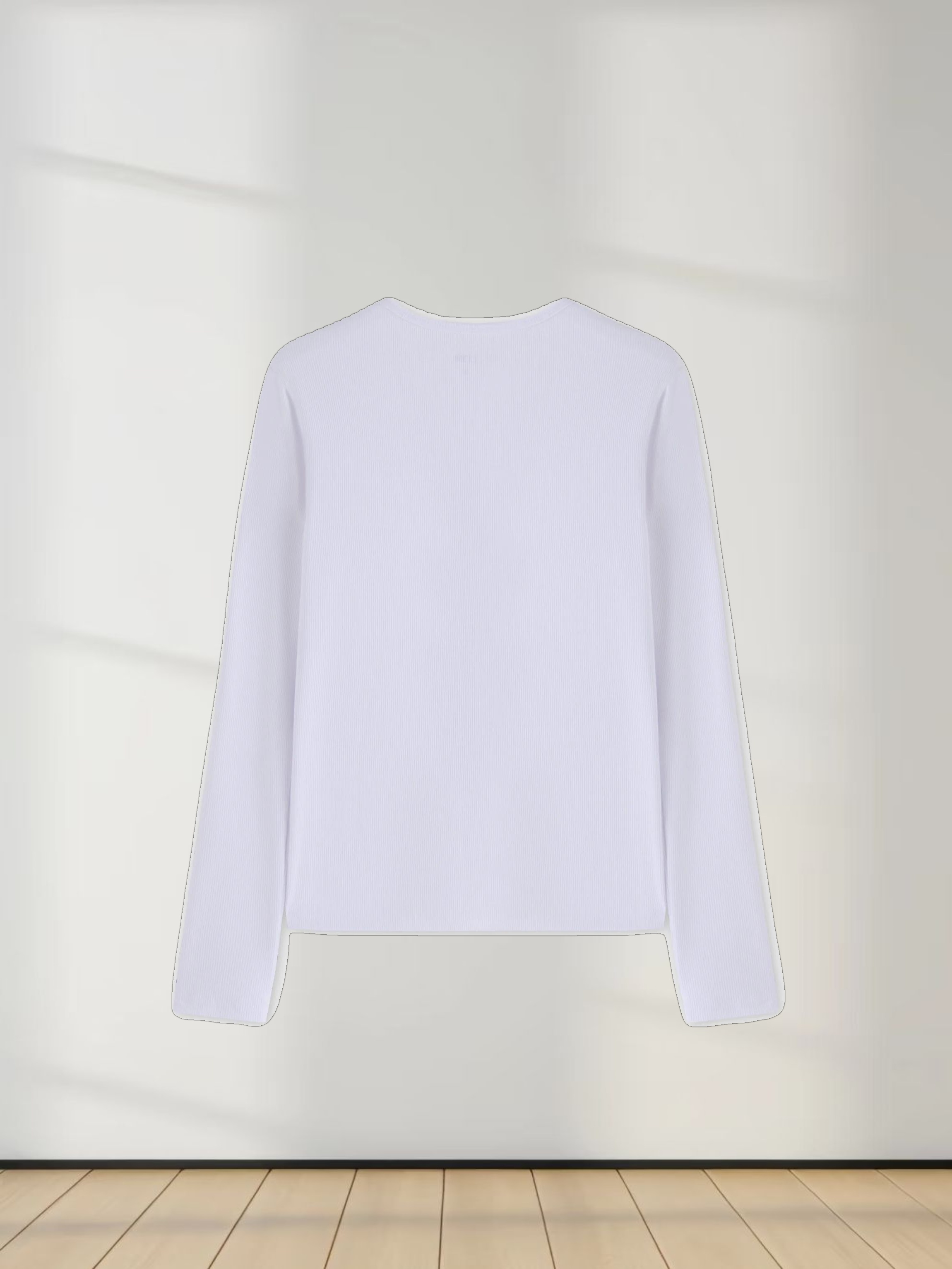 HIGH V RIBBED TEE - LS-WHITE