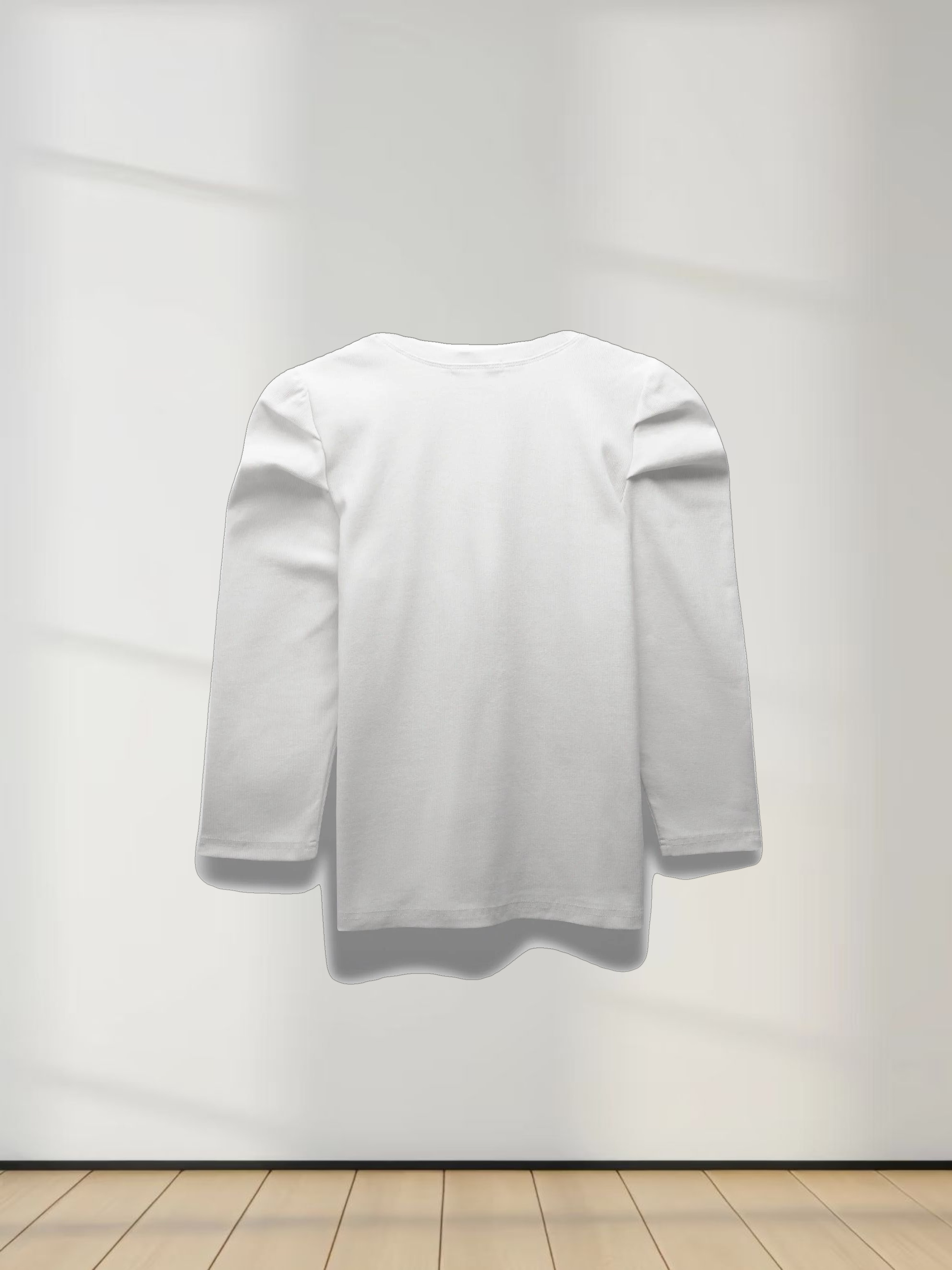 Ribbed Crew Neck Puff Sleeve Top-White