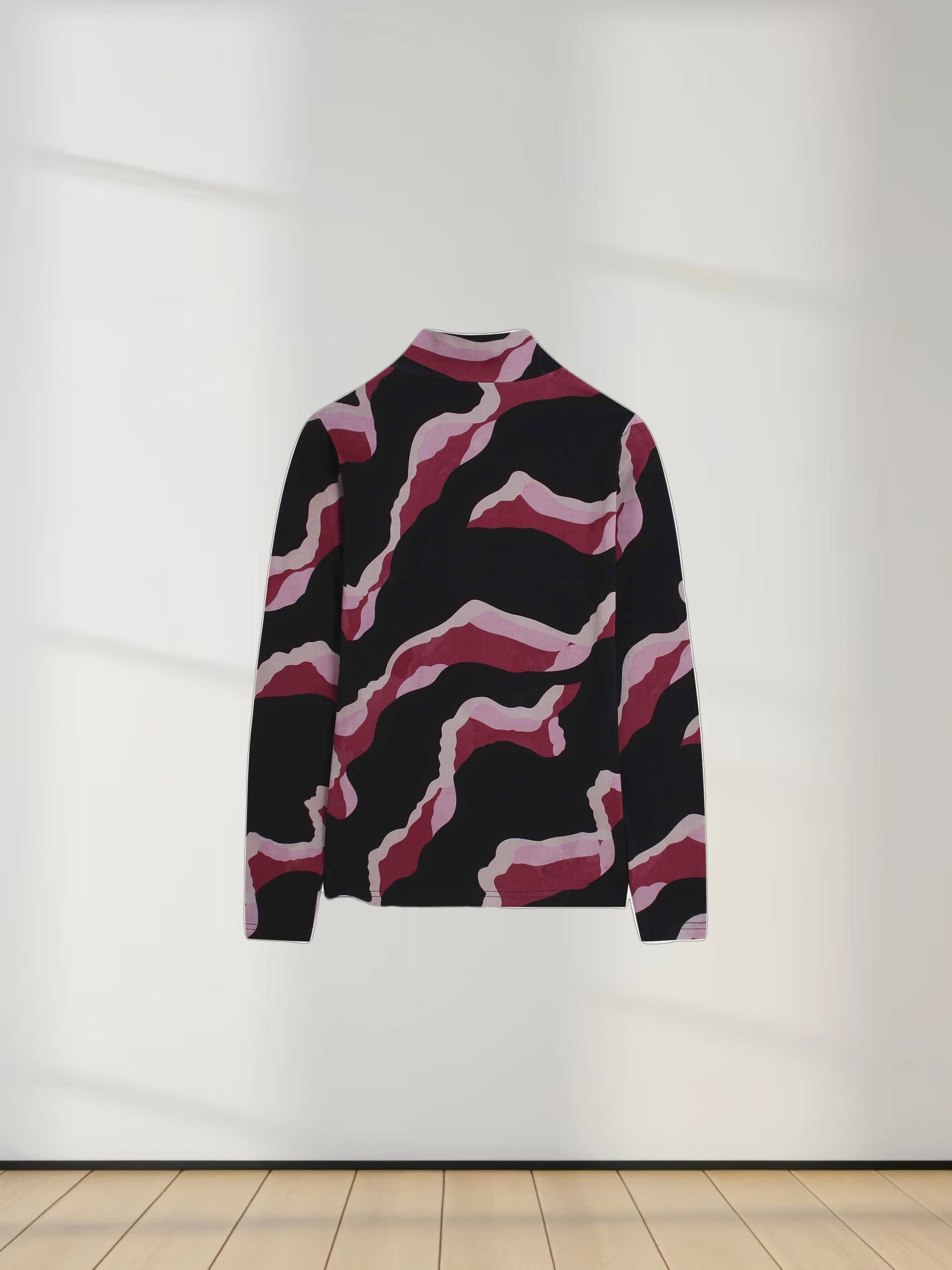 Printed Modal Turtleneck-Pink Lightning