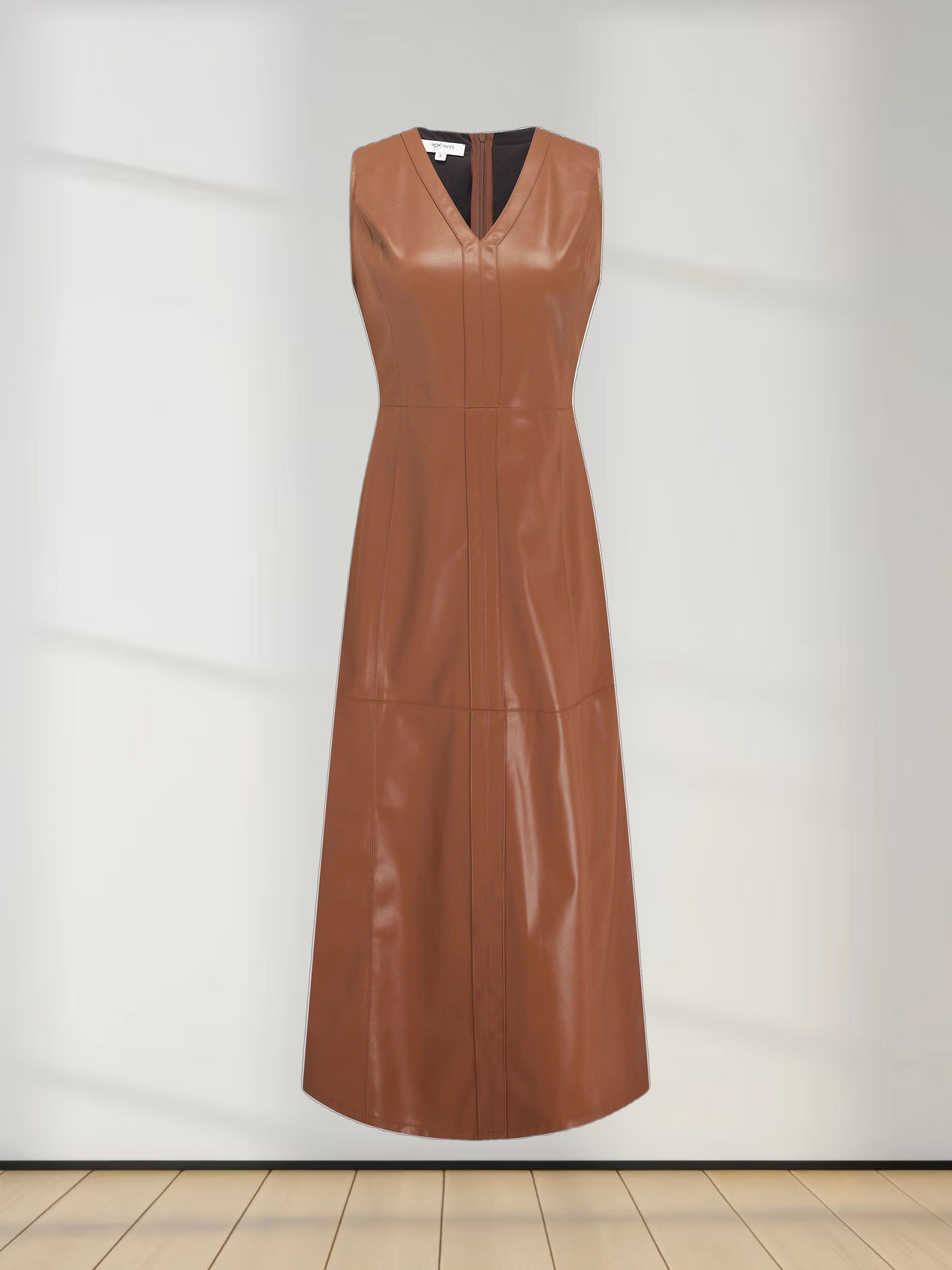 Faux Leather Seamed Jumper-Brown