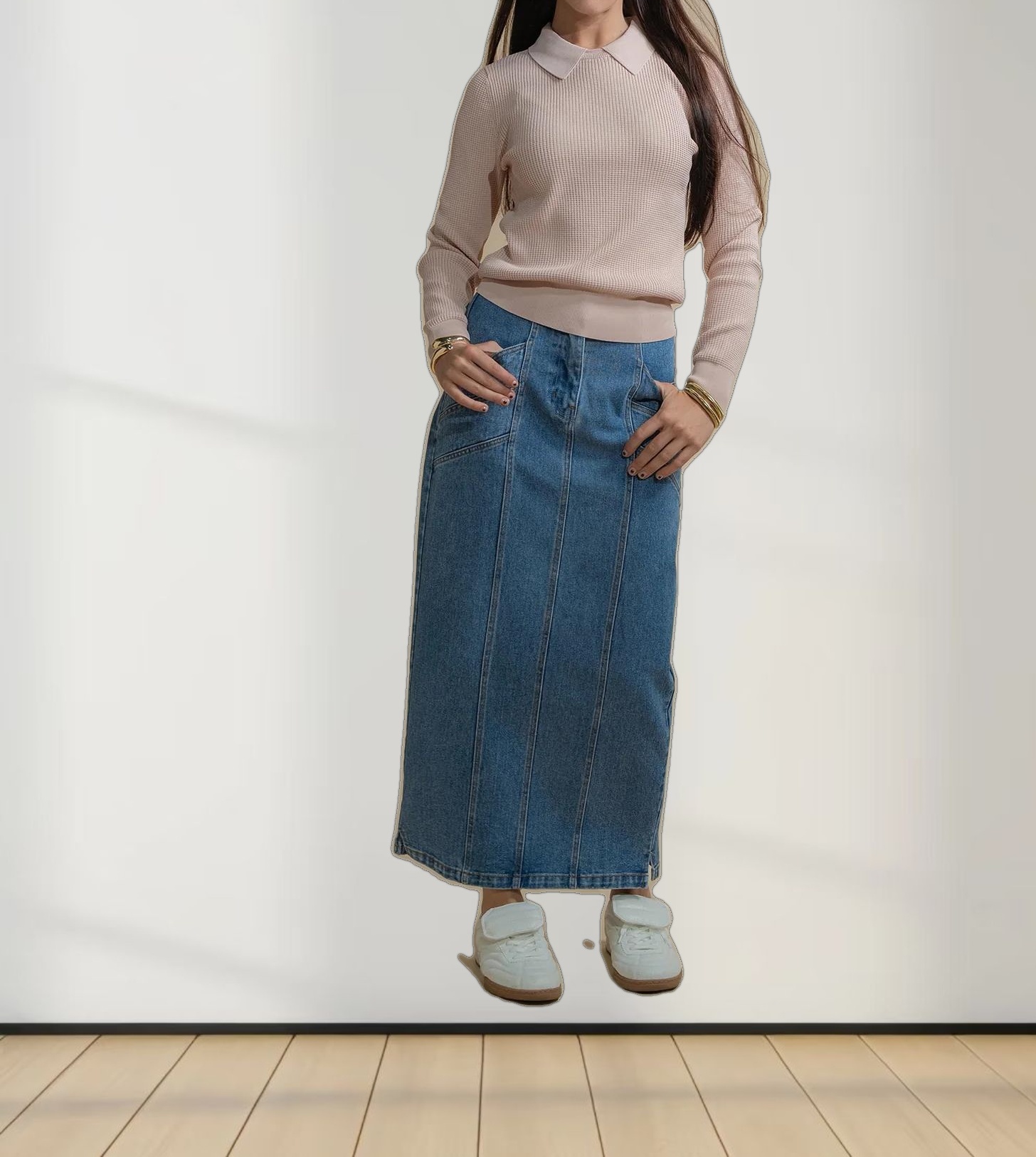 Waffle Collared Sweater-Blush