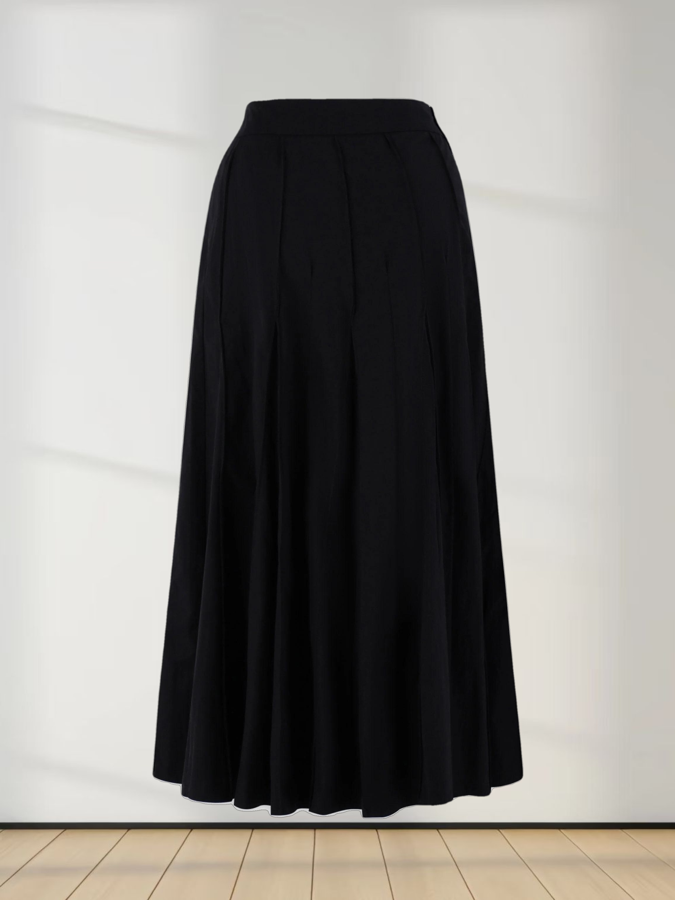Cotton Pleated Skirt-Black