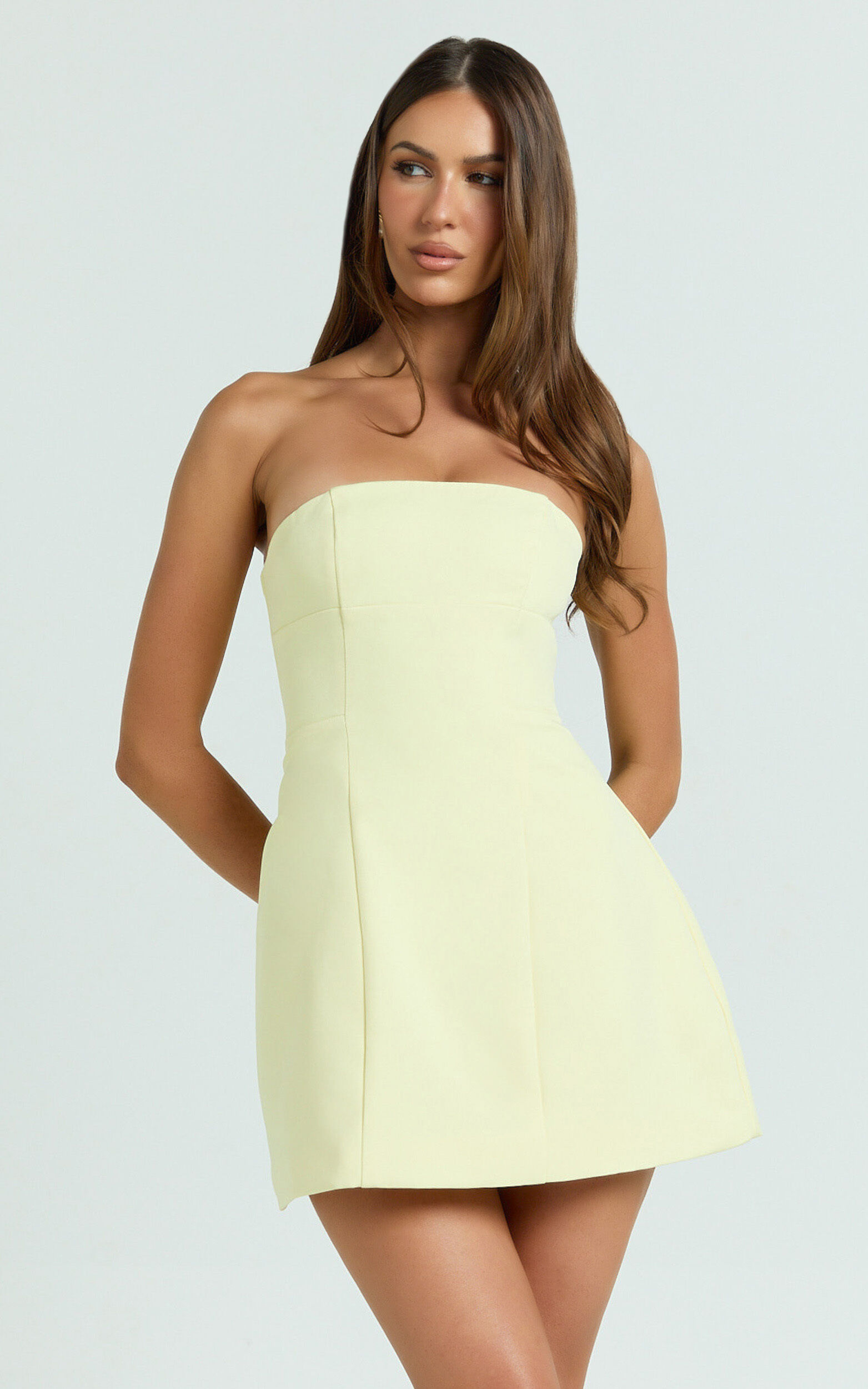 Catharine Mini Dress - Strapless A Line Dress in Lemon