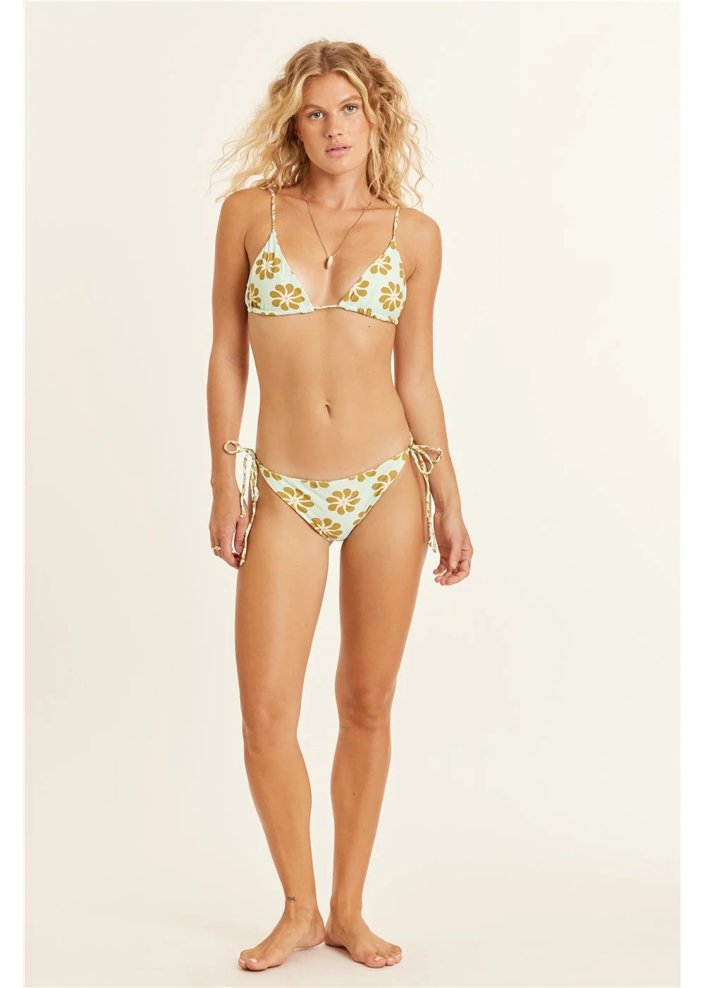 Triangle Swim Top with Sky - like Flowers