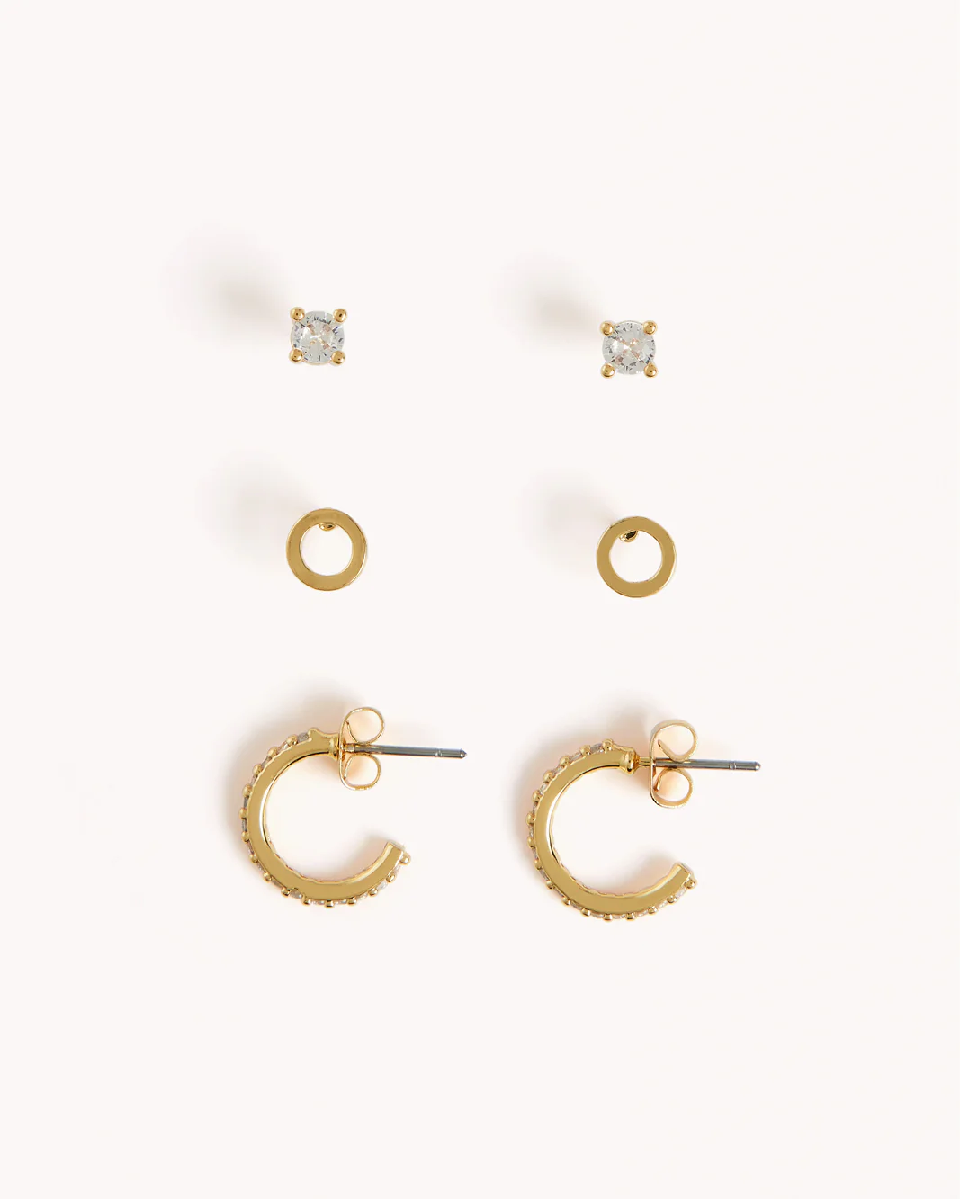 INITIAL 3 PACK EARRINGS - GOLD PLATED 18K