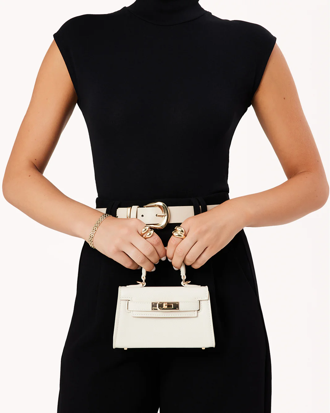 HARIETTE MINI HANDLE BAG - BONE SAFFIANO