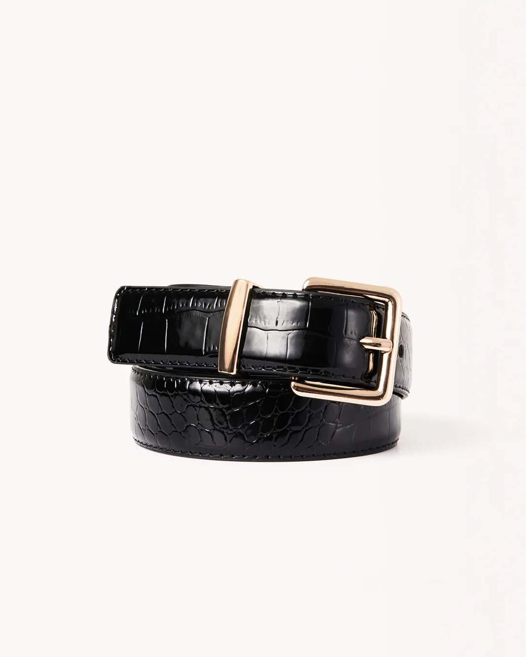 EBONY BELT - BLACK PATENT CROC-GOLD