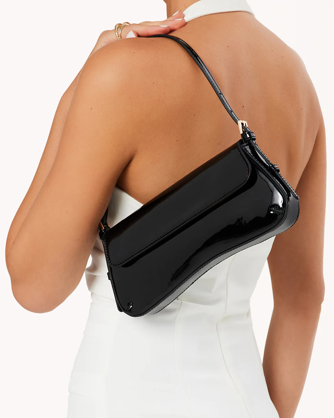 SABELLA SHOULDER BAG - BLACK PATENT-GOLD