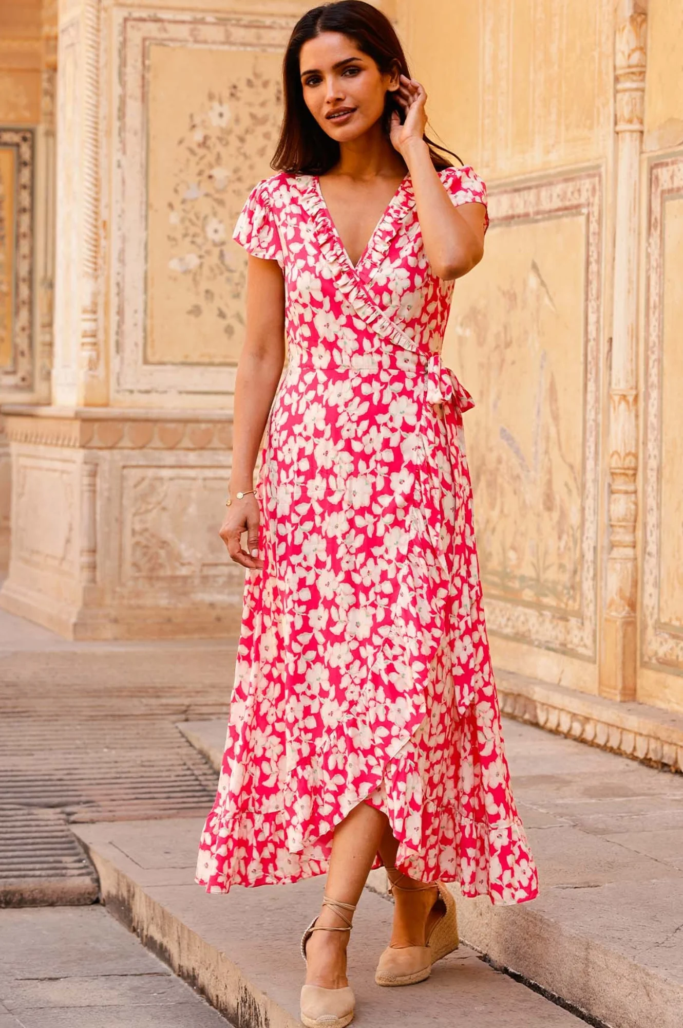 Demi EcoVero™ Wrap Dress | Blossom Pink/Cream
