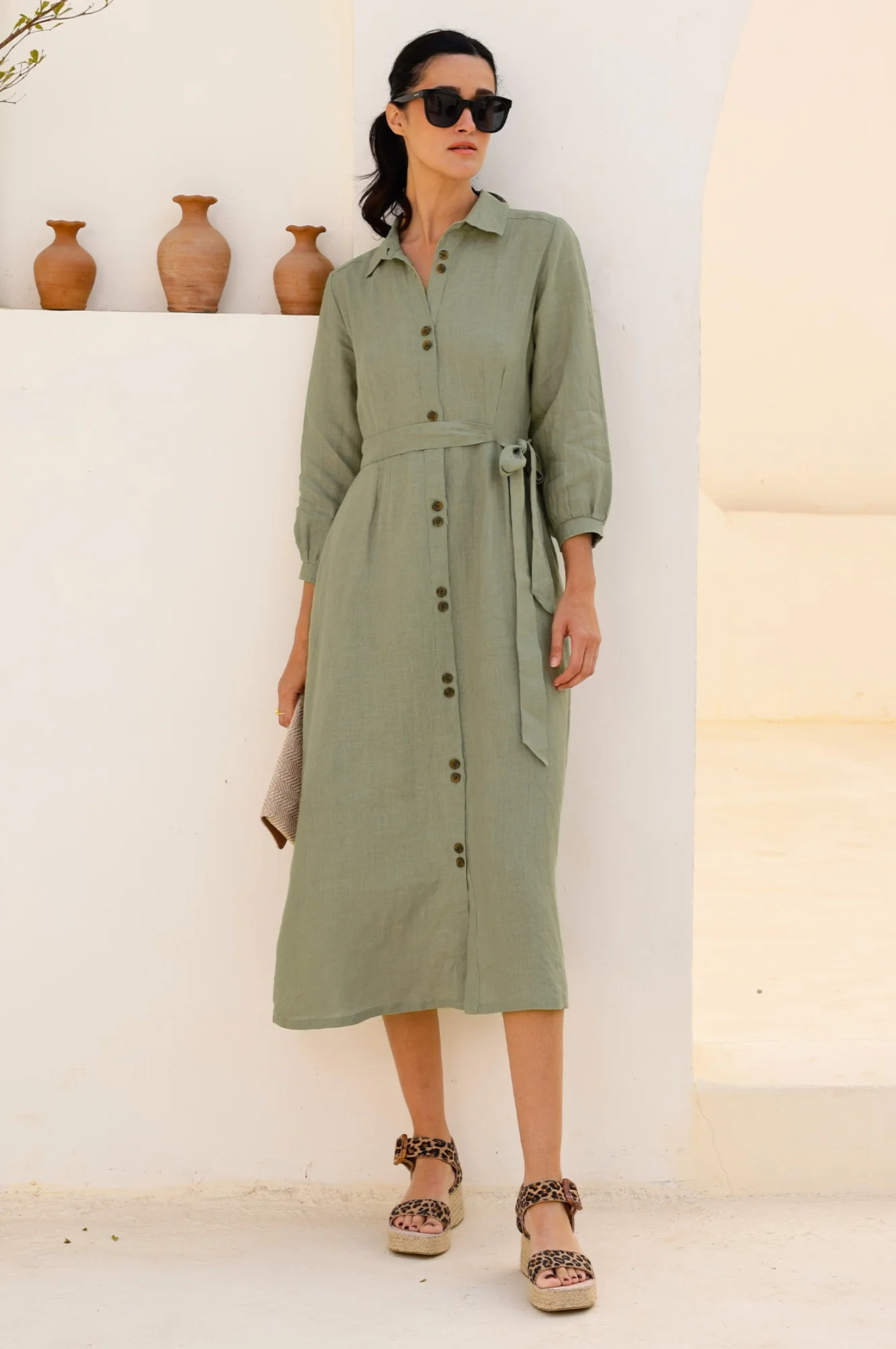 Linen Shirt Dress | Khaki