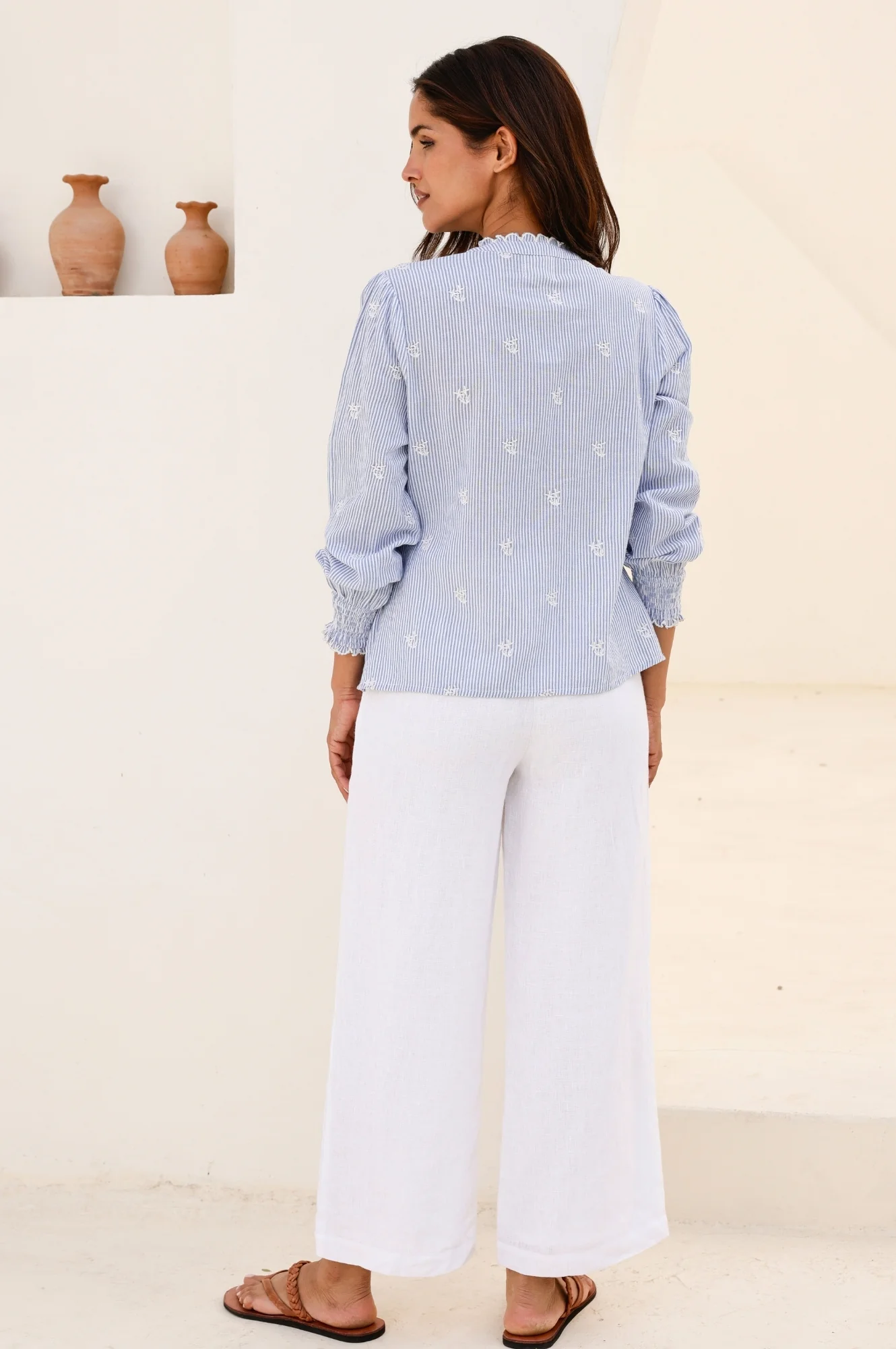 Wide Leg Linen Cropped Trousers | White