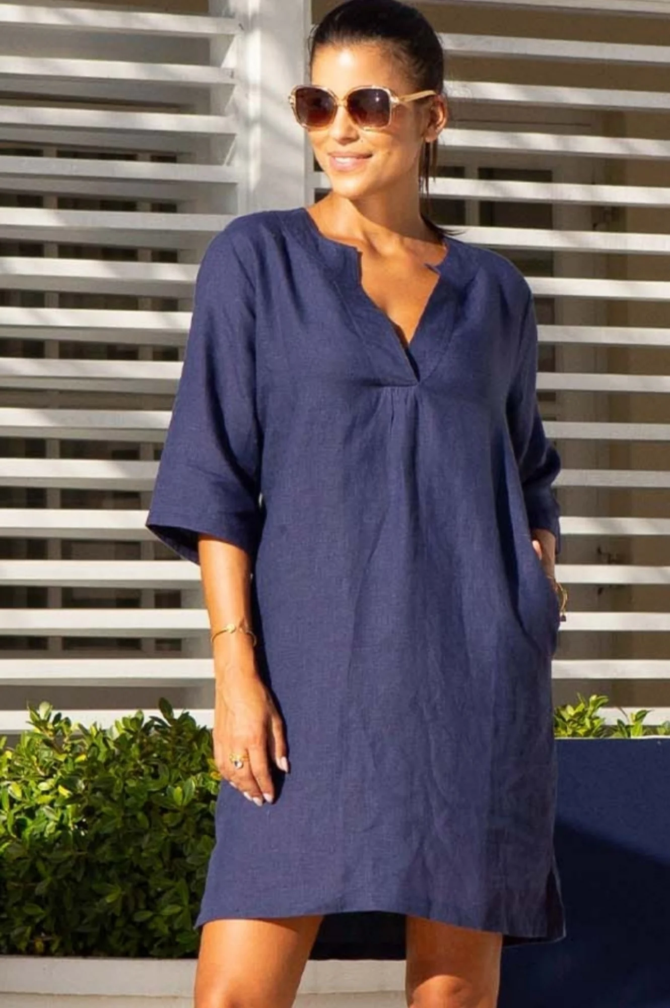 Calvi Linen Dress | Navy