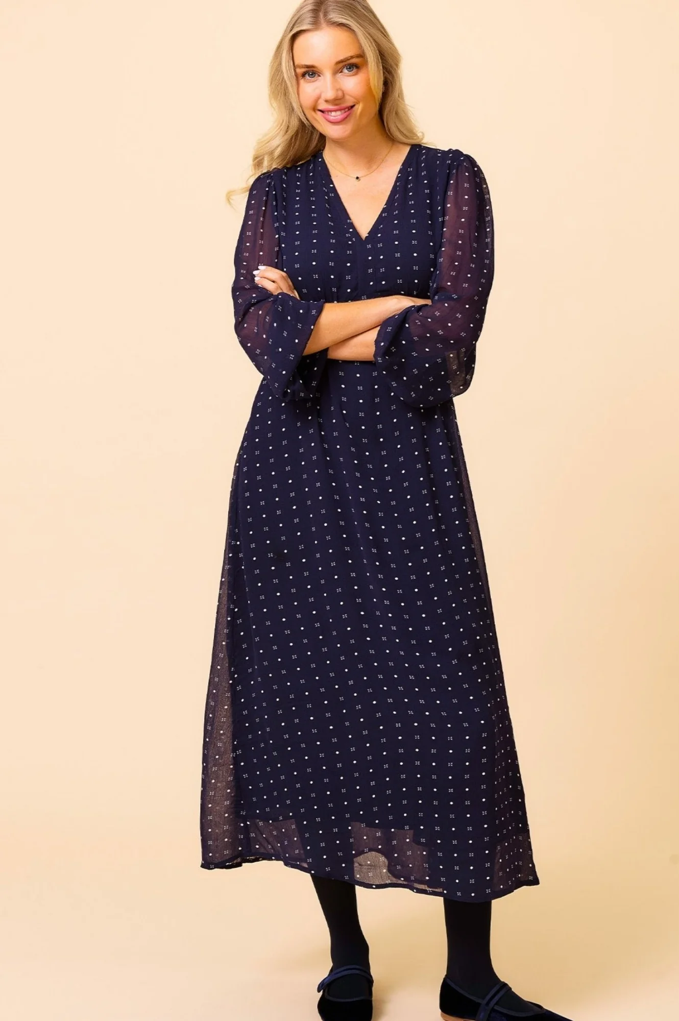Evelyn Dress | Polka Dot Navy/White