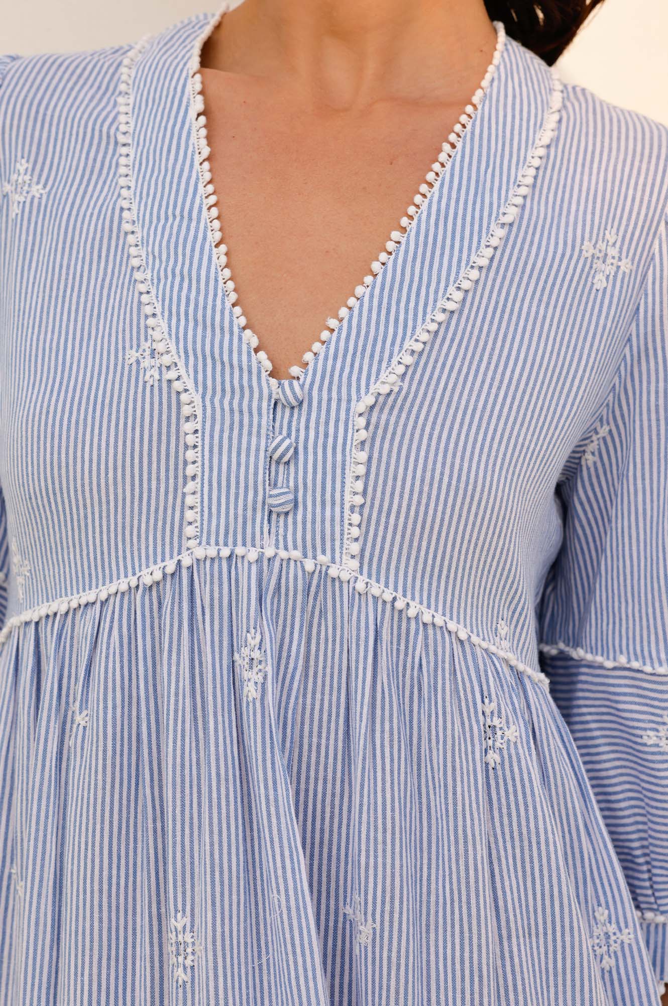 Mindy Cotton Dress | Stripe Blue