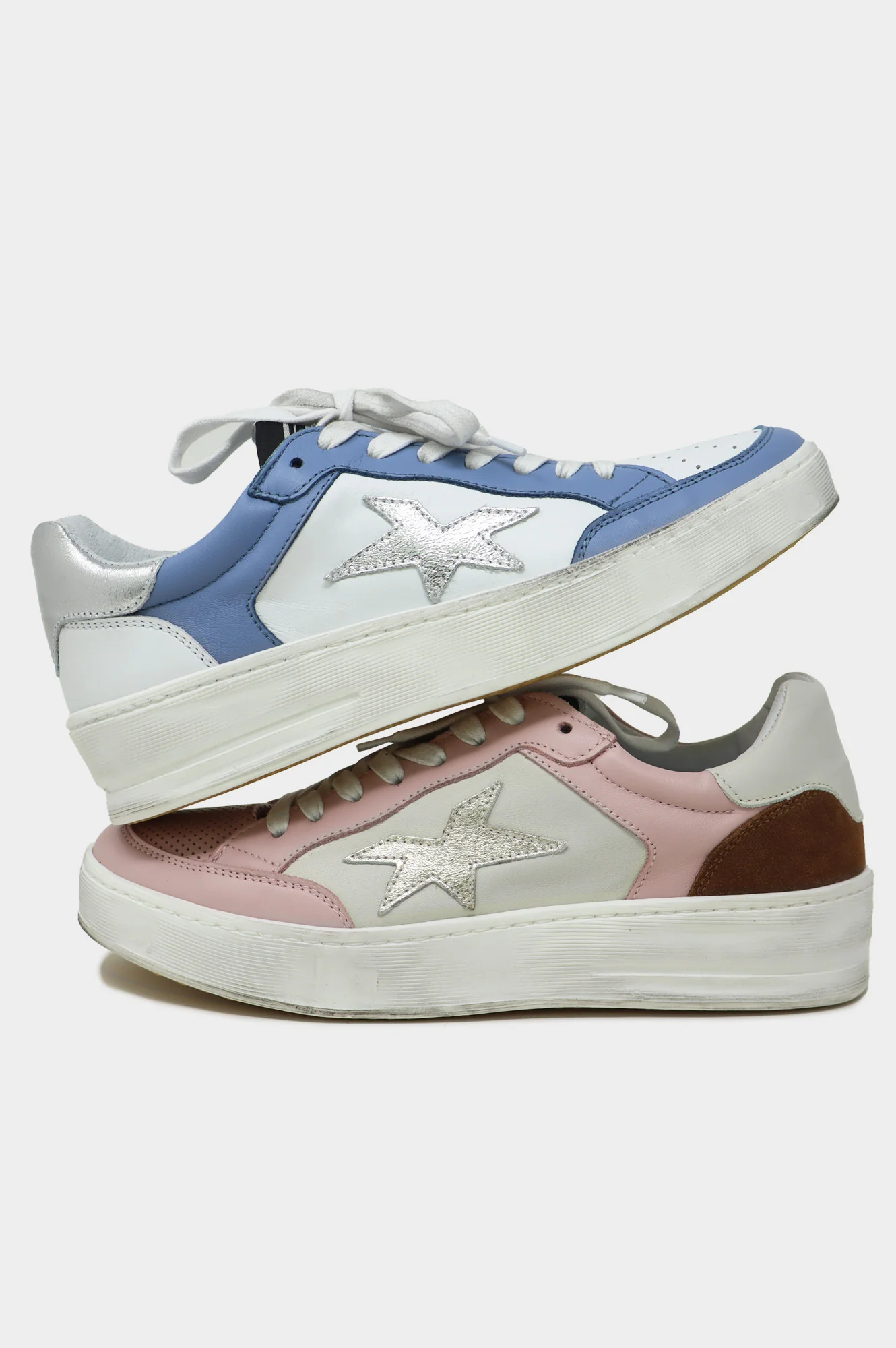 MELINE Vintage Effect Star Trainers | Pink/White