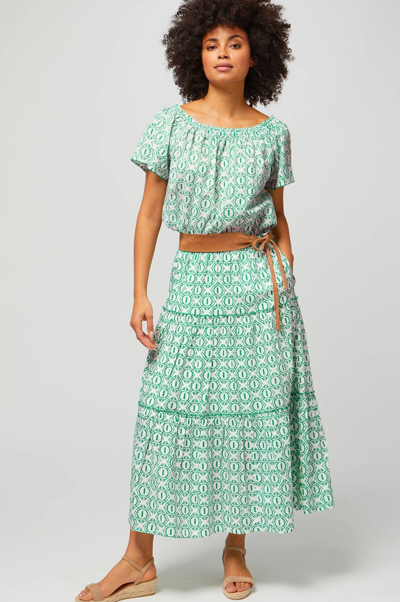 Ilana Organic Cotton Top | Circle Geo Green