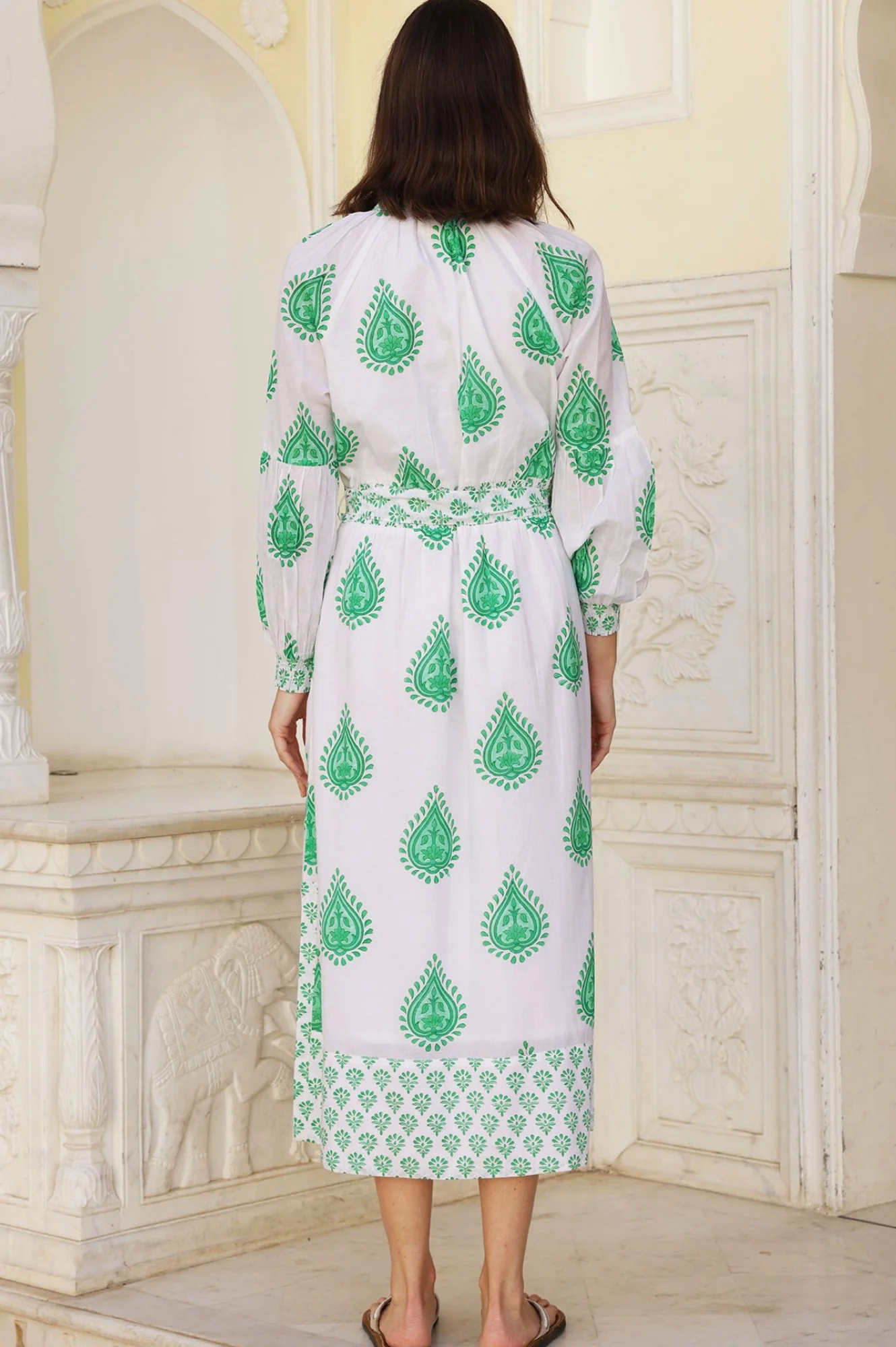 Cara Block Print Dress | Wild Flower Buta Green