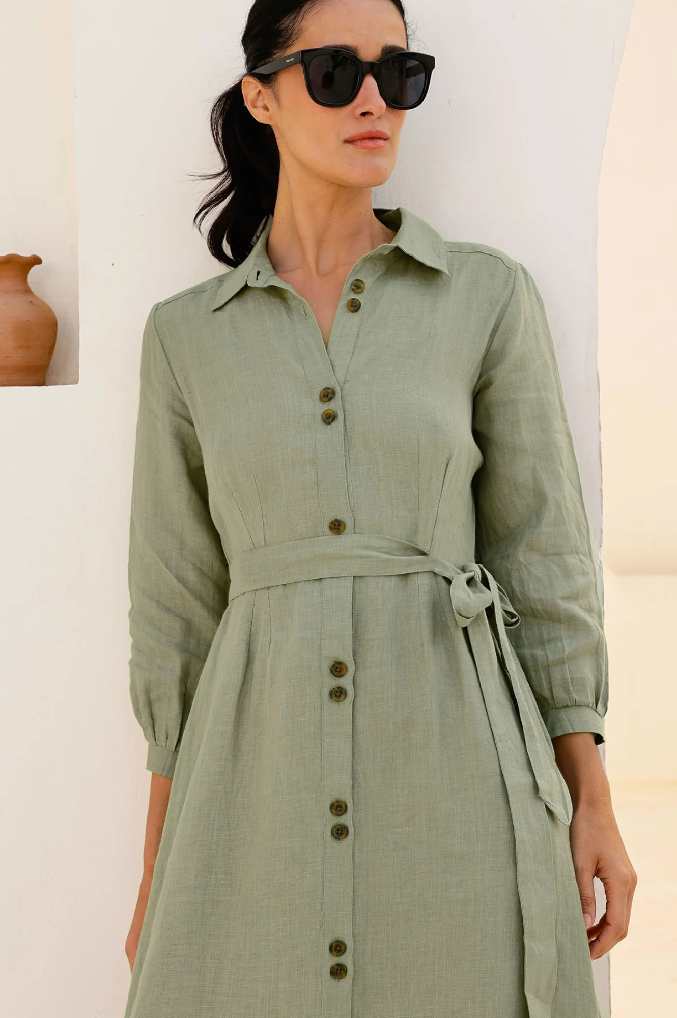 Linen Shirt Dress | Khaki