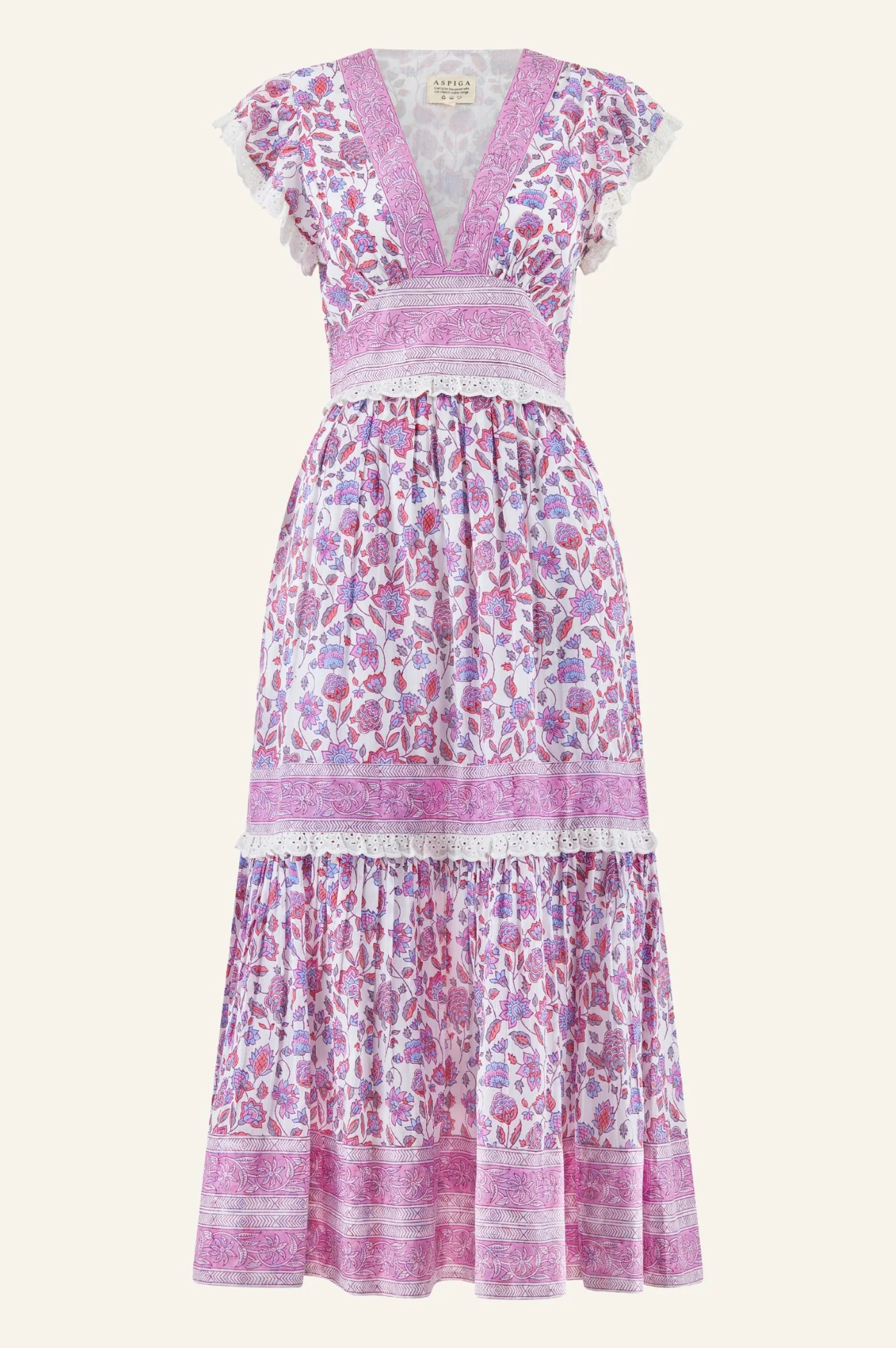 Pippa Block Print Dress | Garden Jaal Pink/White