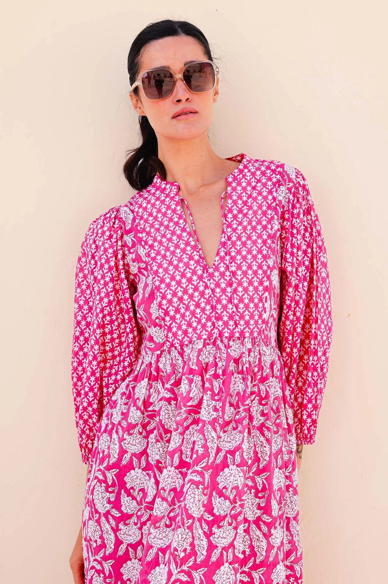 Martha Organic Cotton Mix Print Dress | Dianthus Print Pink/White