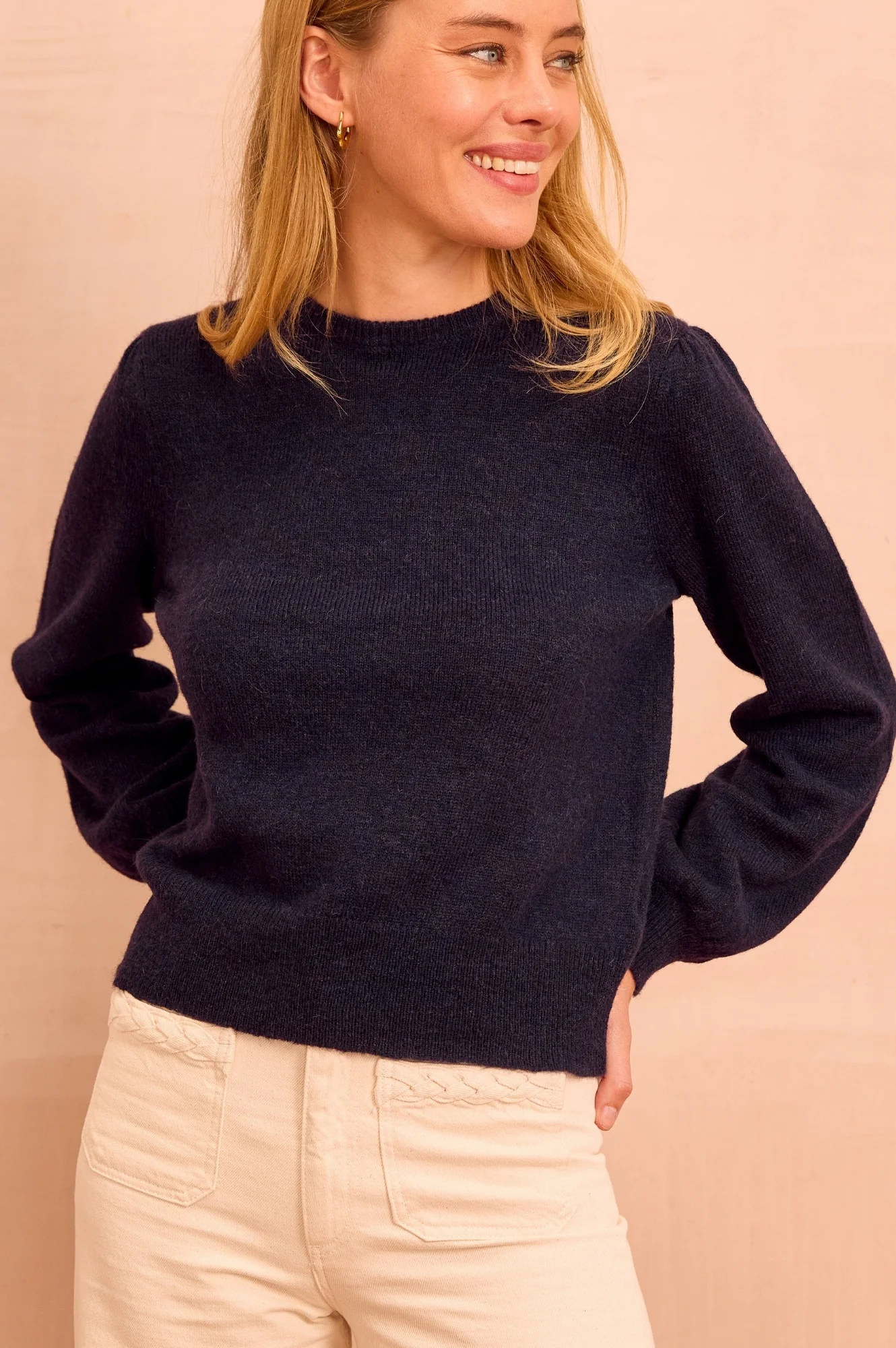 Alpaca Blend Puff Sleeve Jumper | Navy