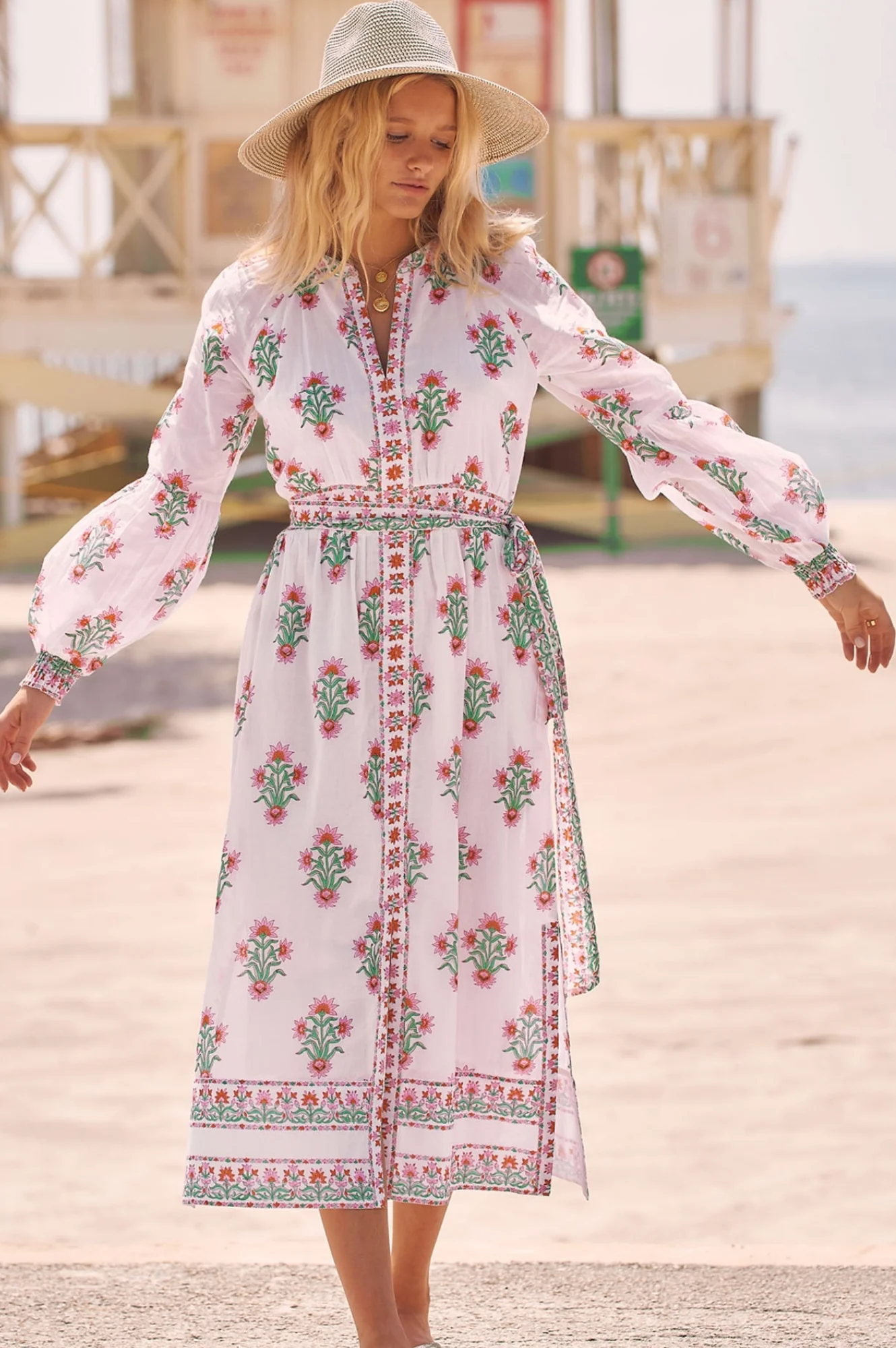 Cara Block Print Dress | White/Pink