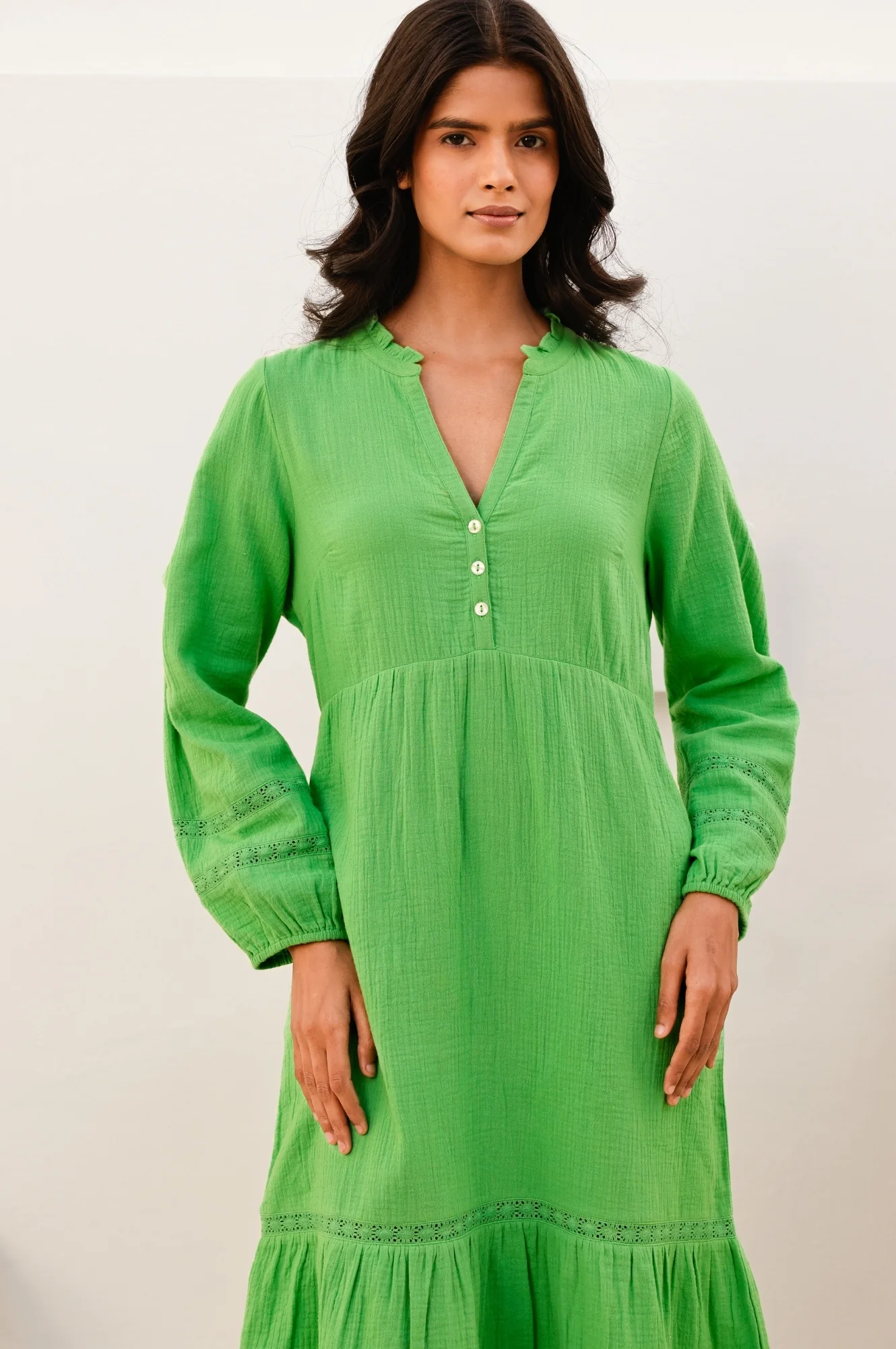 Sadie Organic Cotton Cheesecloth Dress | Green