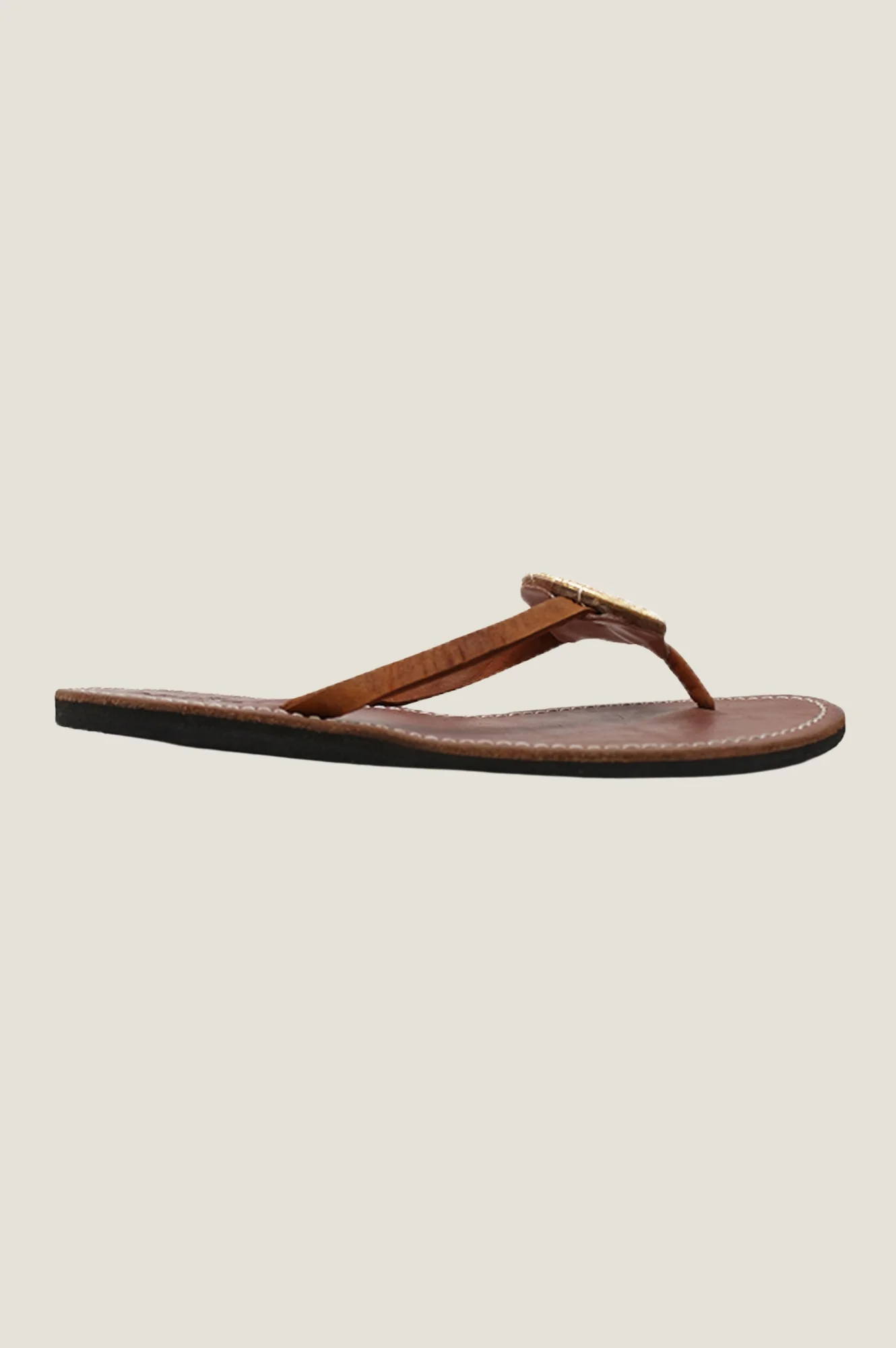 Disc Leather Sandals | Light Gold