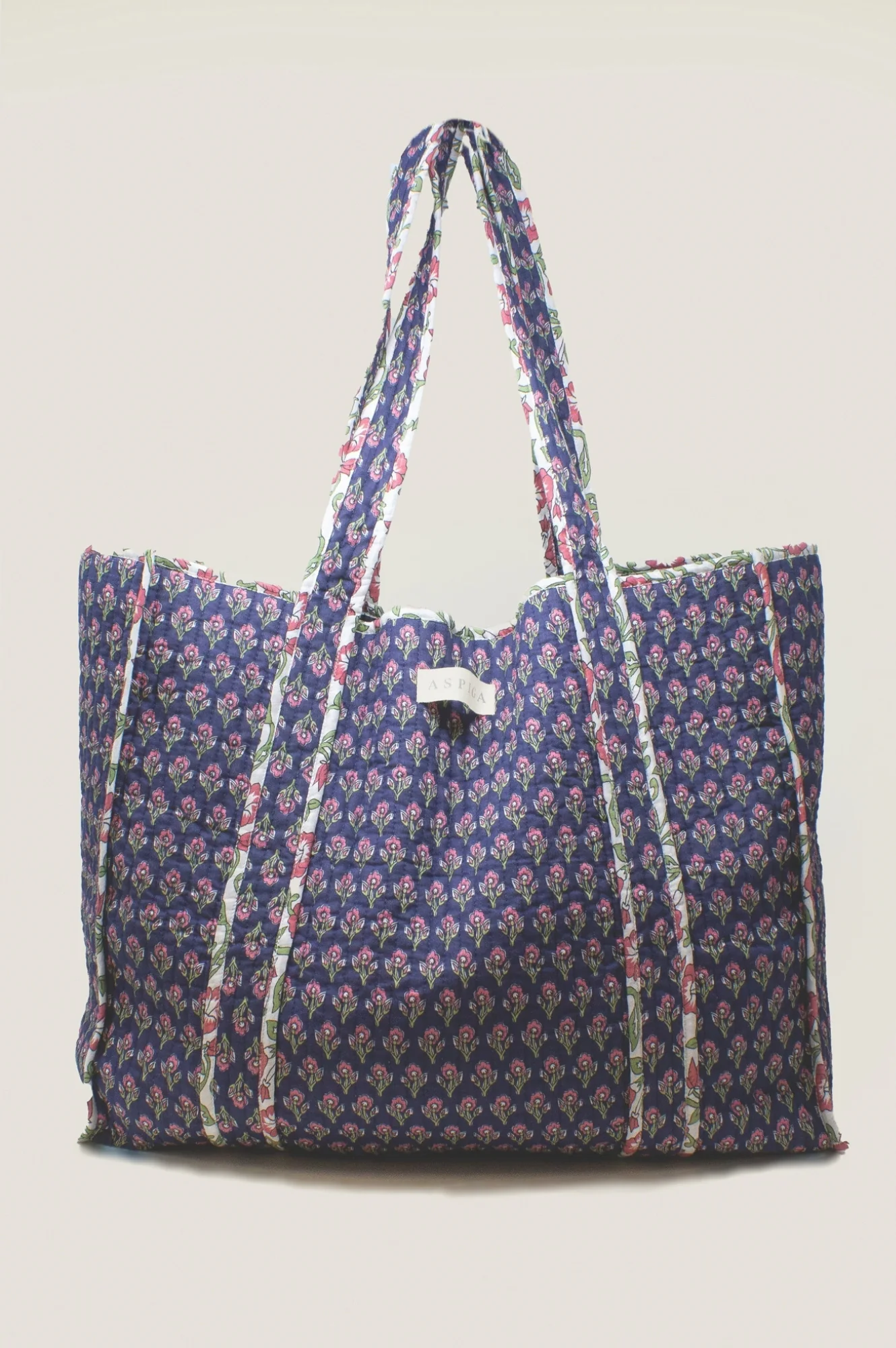Quilted Tote Bag | Primrose Stamp Navy/Pink