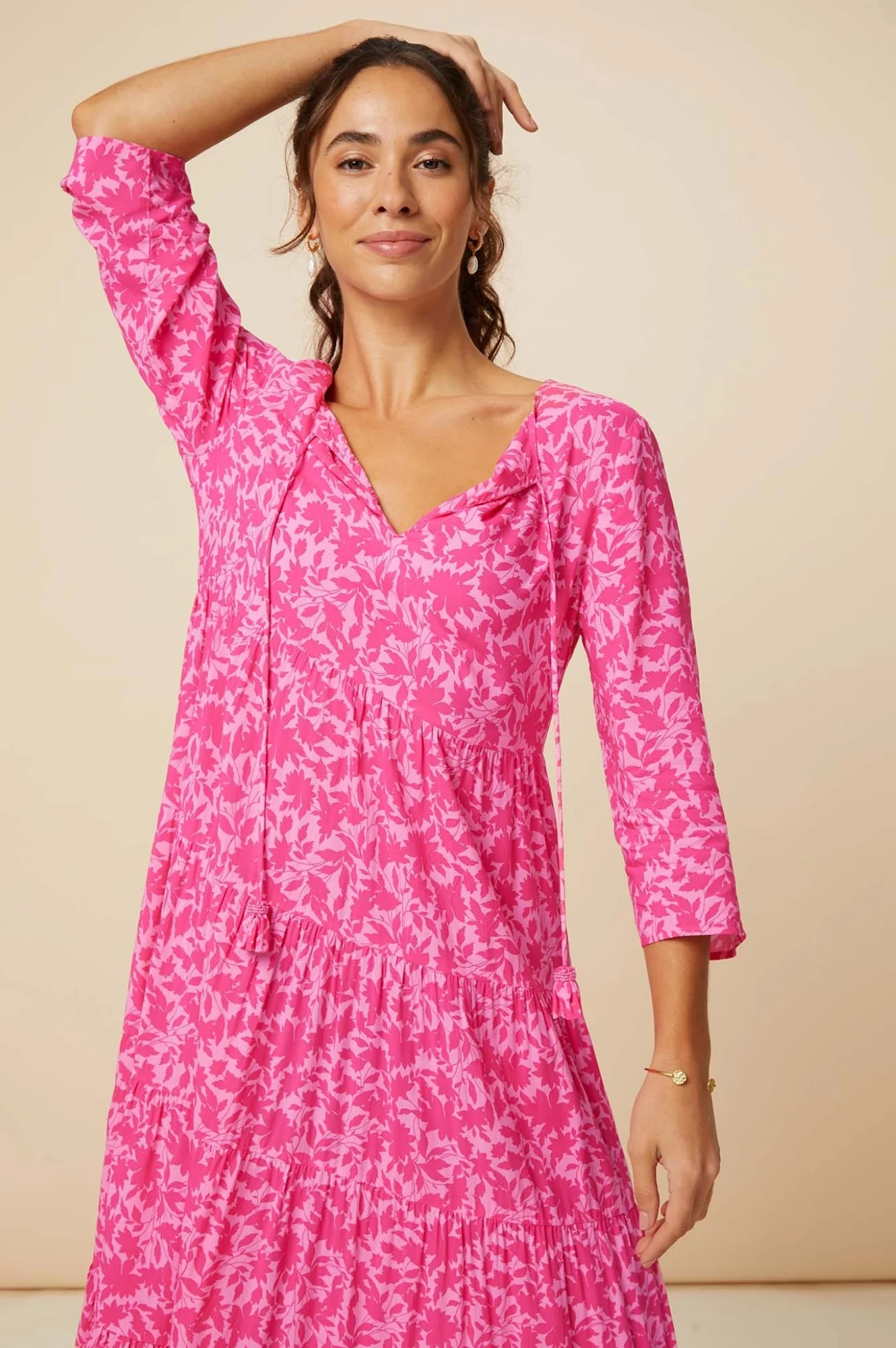 Emma EcoVero™ Midi Dress | Pink/Pink