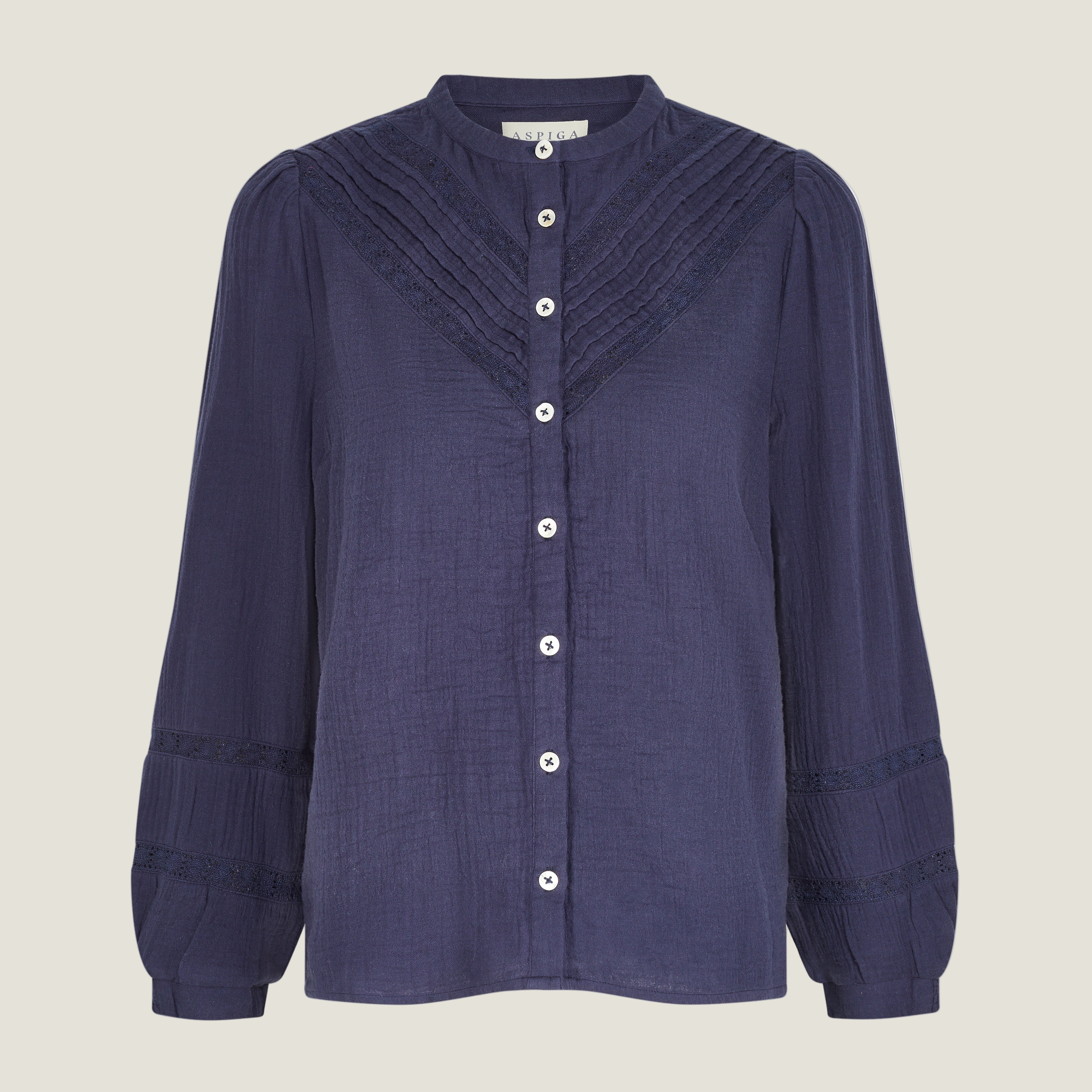 Chevron Lace Organic Cotton Cheesecloth Shirt | Navy