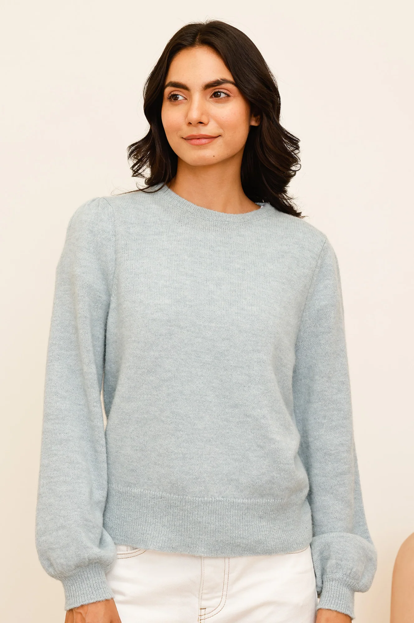 Alpaca Blend Puff Sleeve Jumper | Dusty Blue