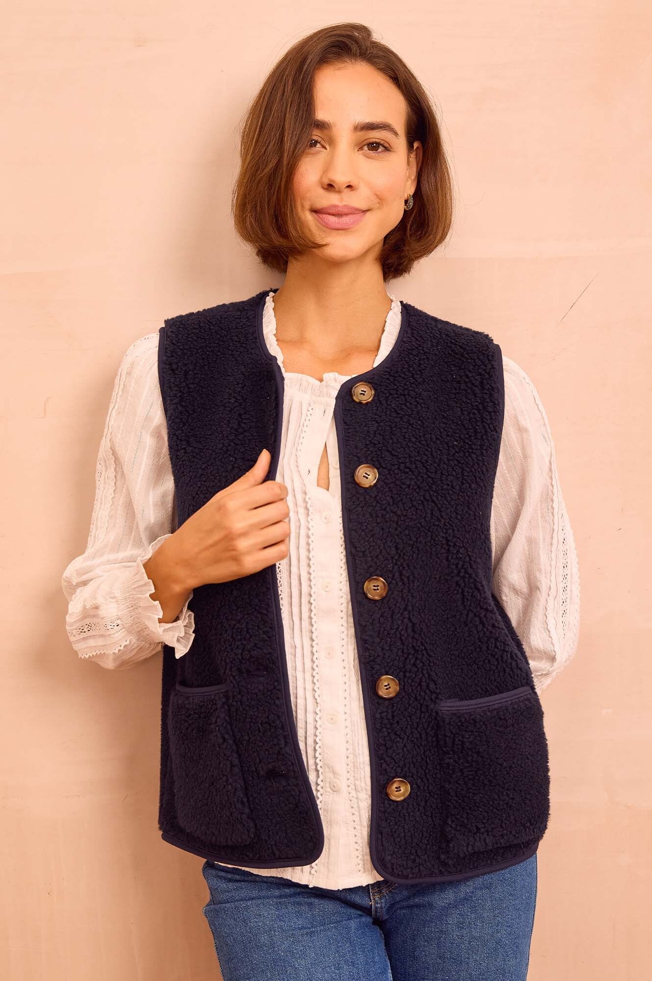 Borg Wool Blend Gilet | Navy