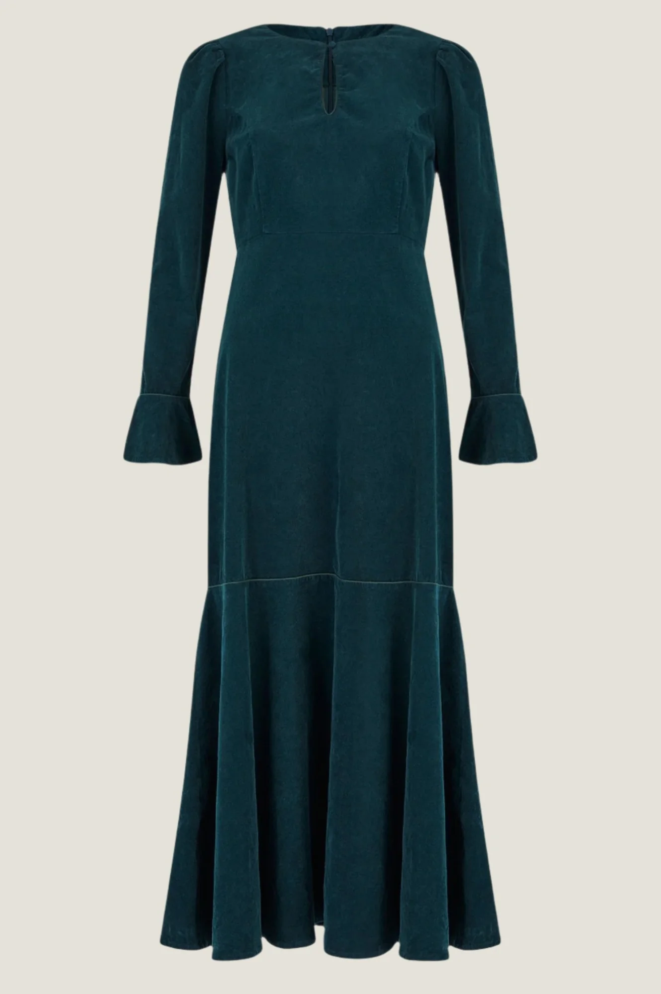 Paloma Round Neck Long Sleeve Stretch Corduroy Dress | Bottle Green